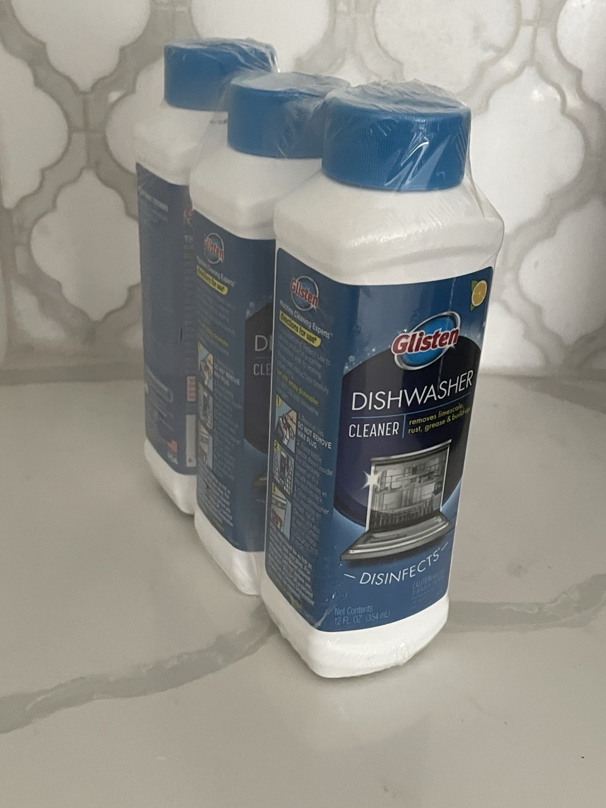 Glisten Dishwasher Cleaner Lemon 3 Pack 12 oz – Removes Limescale Rust Grease
