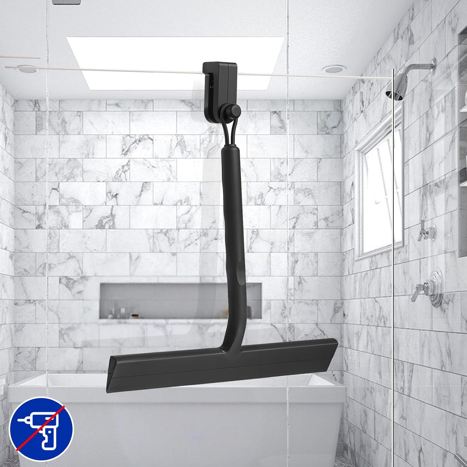 Shower Squeegee for Glass Doors 8.5″ Slicone Squeegee for Shower Glass Door, Bla