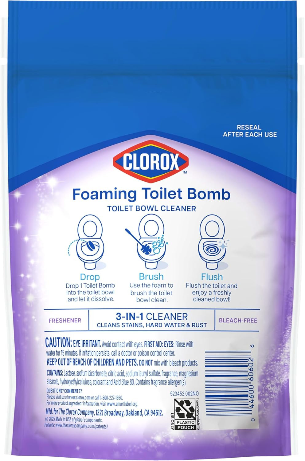 Foaming Toilet Bomb Toilet Bowl Cleaner, Bleach Free, Lavender Clean, 5 Count