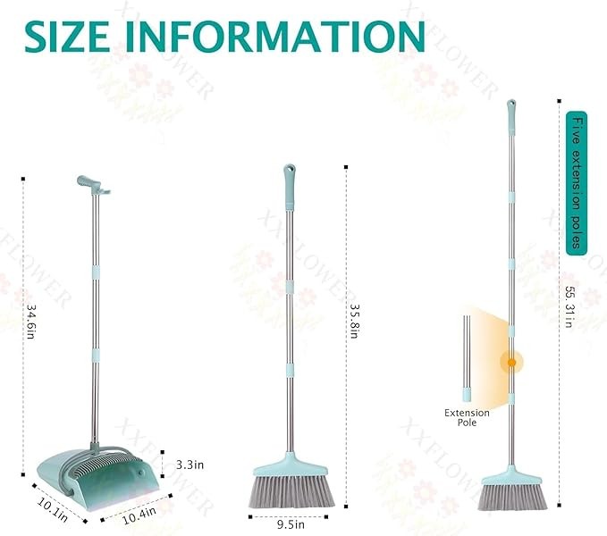 55in Long Handle Indoor Sweeping Combo for Home Office Kitchen Bluish Green