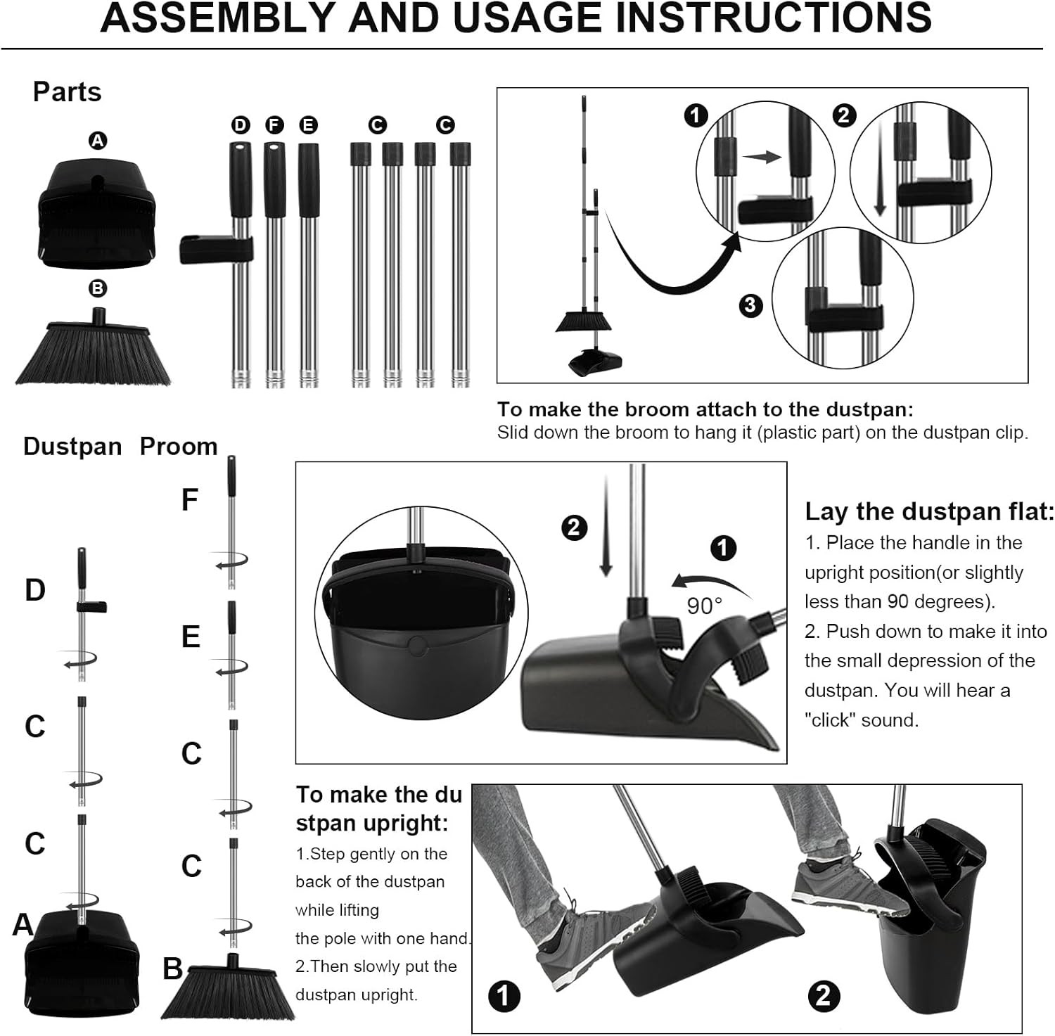 Broom and Dustpan Set, Upright ple Broom with Dustpan bo Set Long