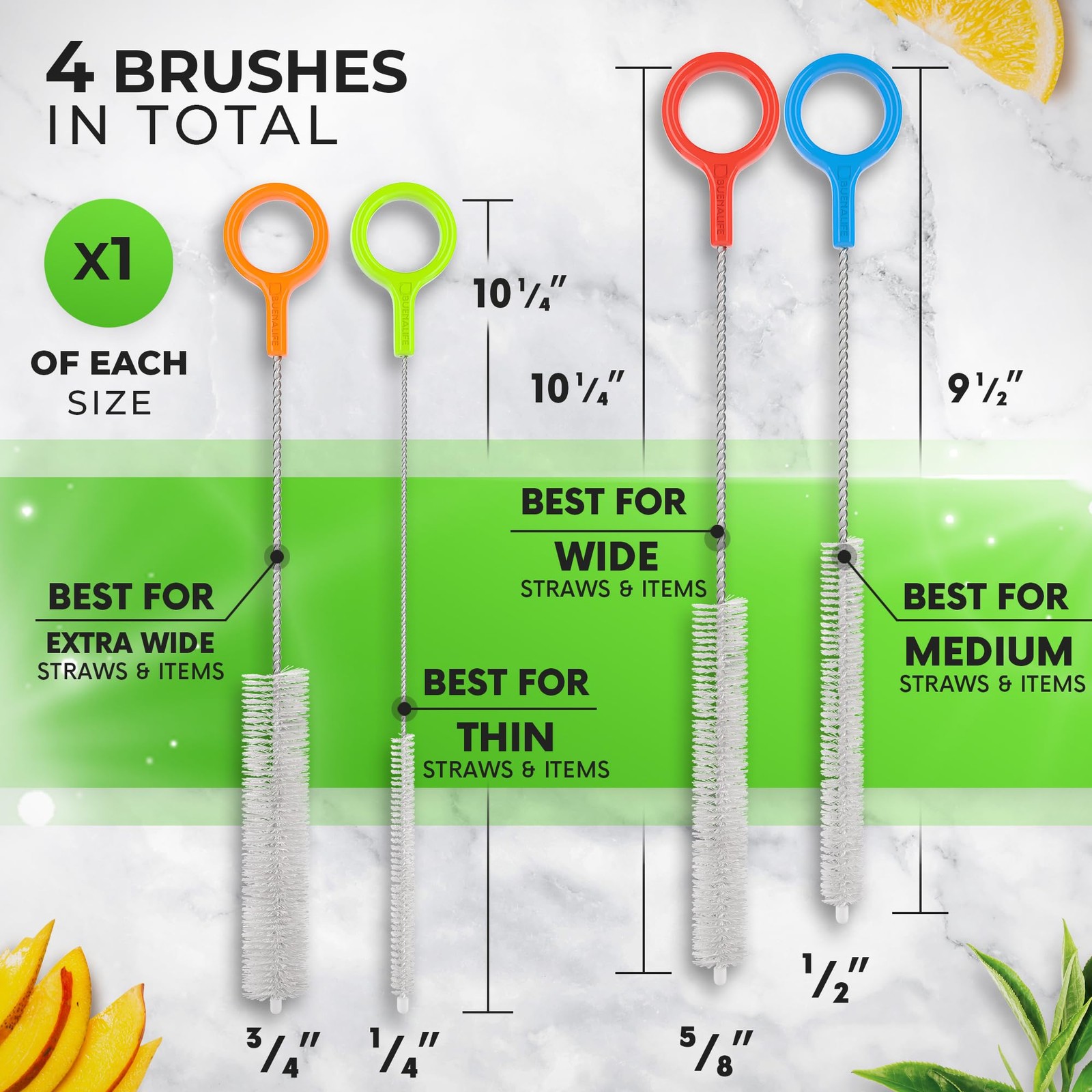 Heavy Duty Cleaning Brushes Set of 4 Extra Long Straw Cleaners for Metal and…
