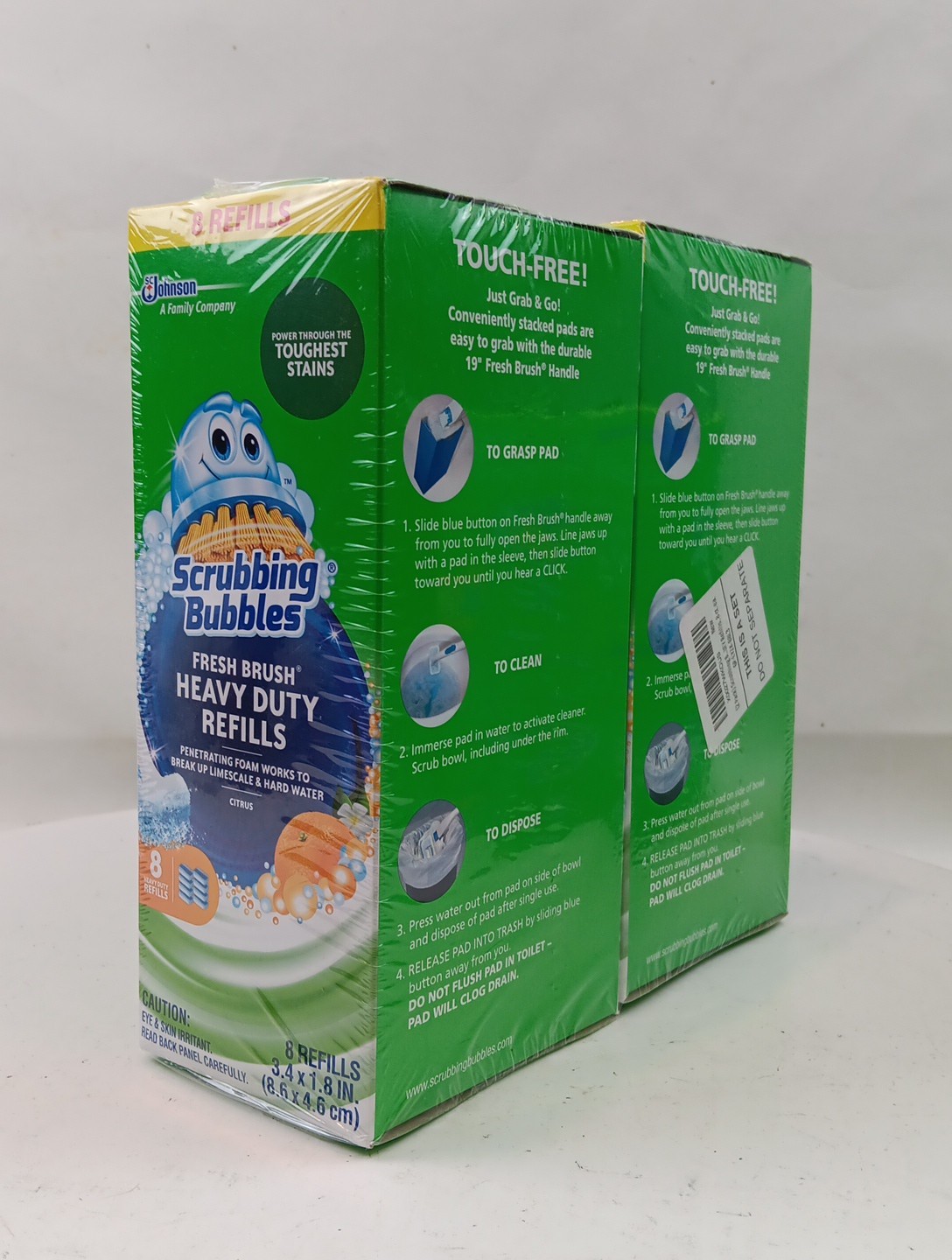 2 Pack Scrubbing Bubbles Fresh Brush Heavy Duty Refills Citrus, 16 Pads Total