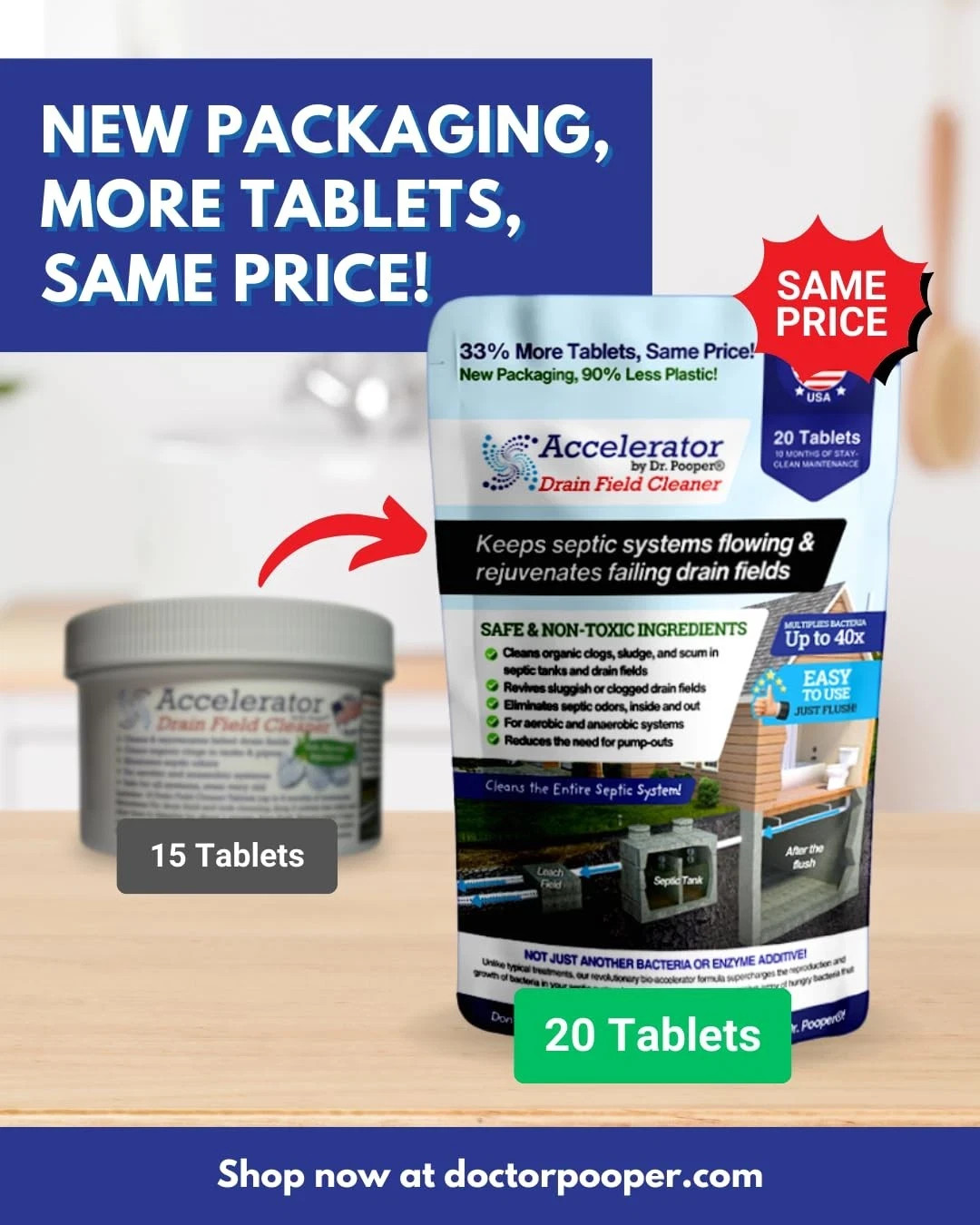 Drain Field Cleaner Tablets for Septic Tanks – Fast Clog Removal & Odor Elimi…