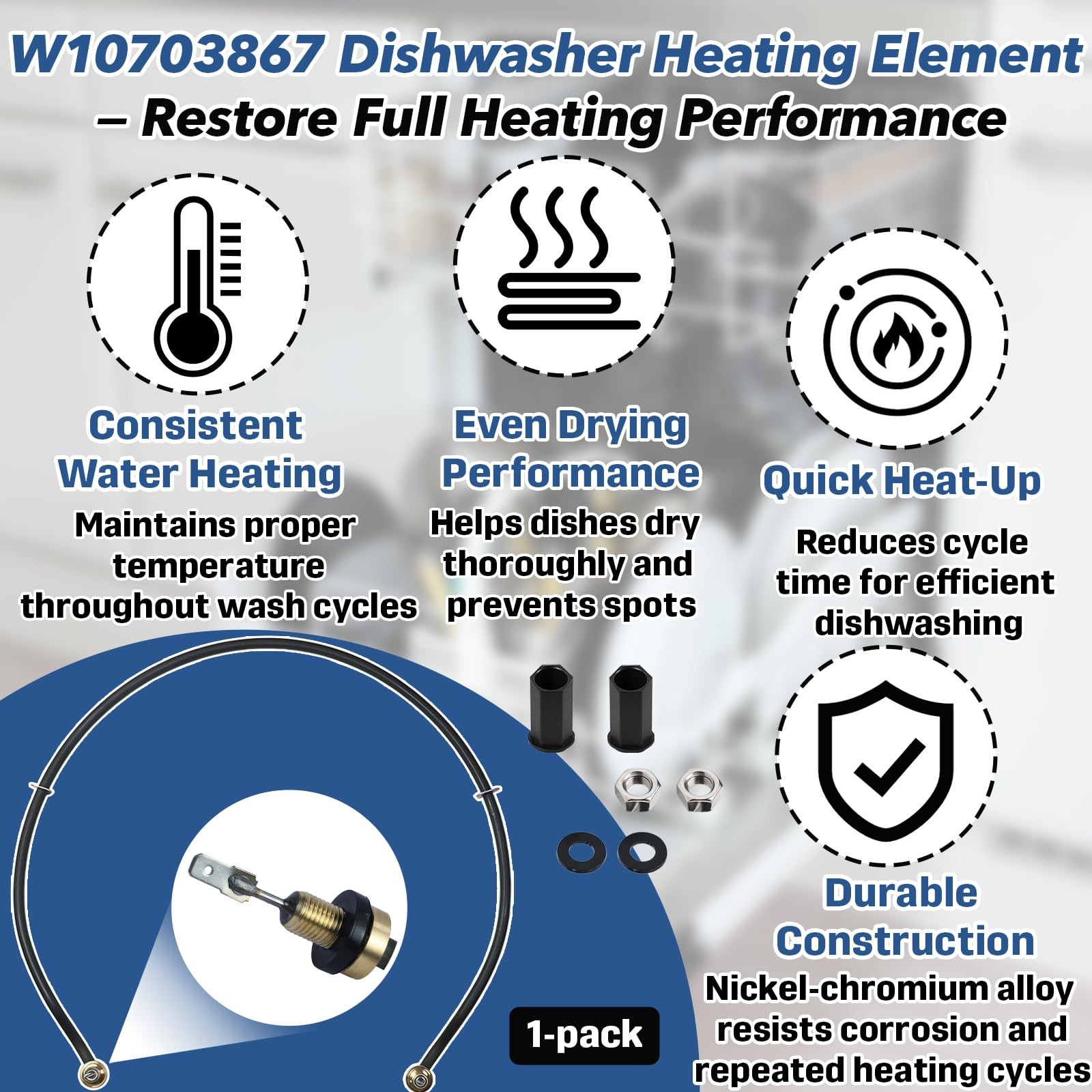 Upgraded W10703867 Dishwasher Heating Element for Whirlpool KitchenAid Kenmor…