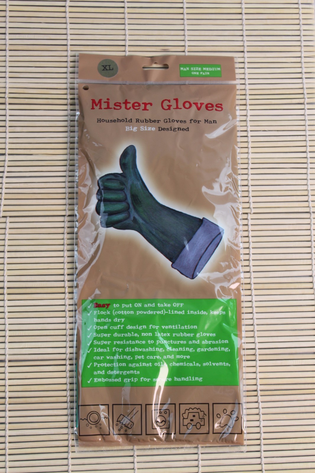 Mister Gloves Household Rubber Gloves XL 2 pairs for Mr. Men for Clean,Non-Latex