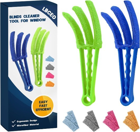 Window Blind Cleaner Duster Brush – 2 Pack with 6 Reusable Microfiber Sleeves fo
