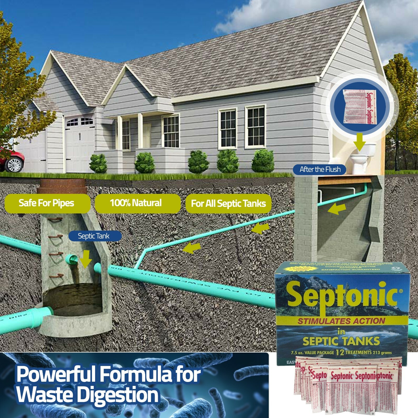 Septonic Septic Tank Treatment 12-treatment Pack Safe/Green/Clean Ceasepool/Sep
