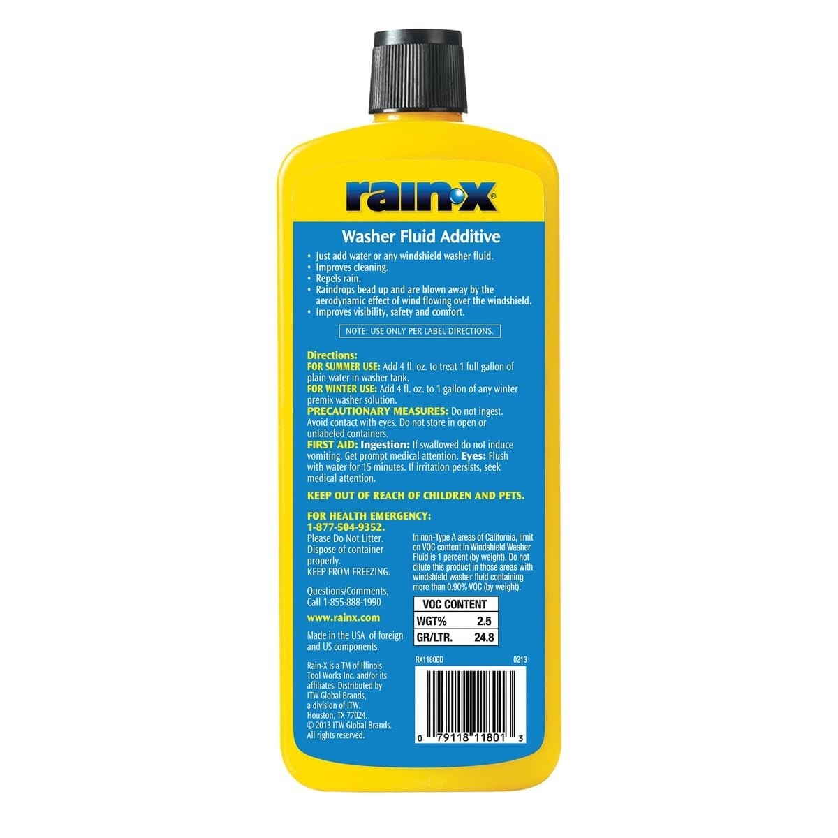 Rain-X Washer Fluid Additive – 16.9 fl. oz, Streak Free, Unscented