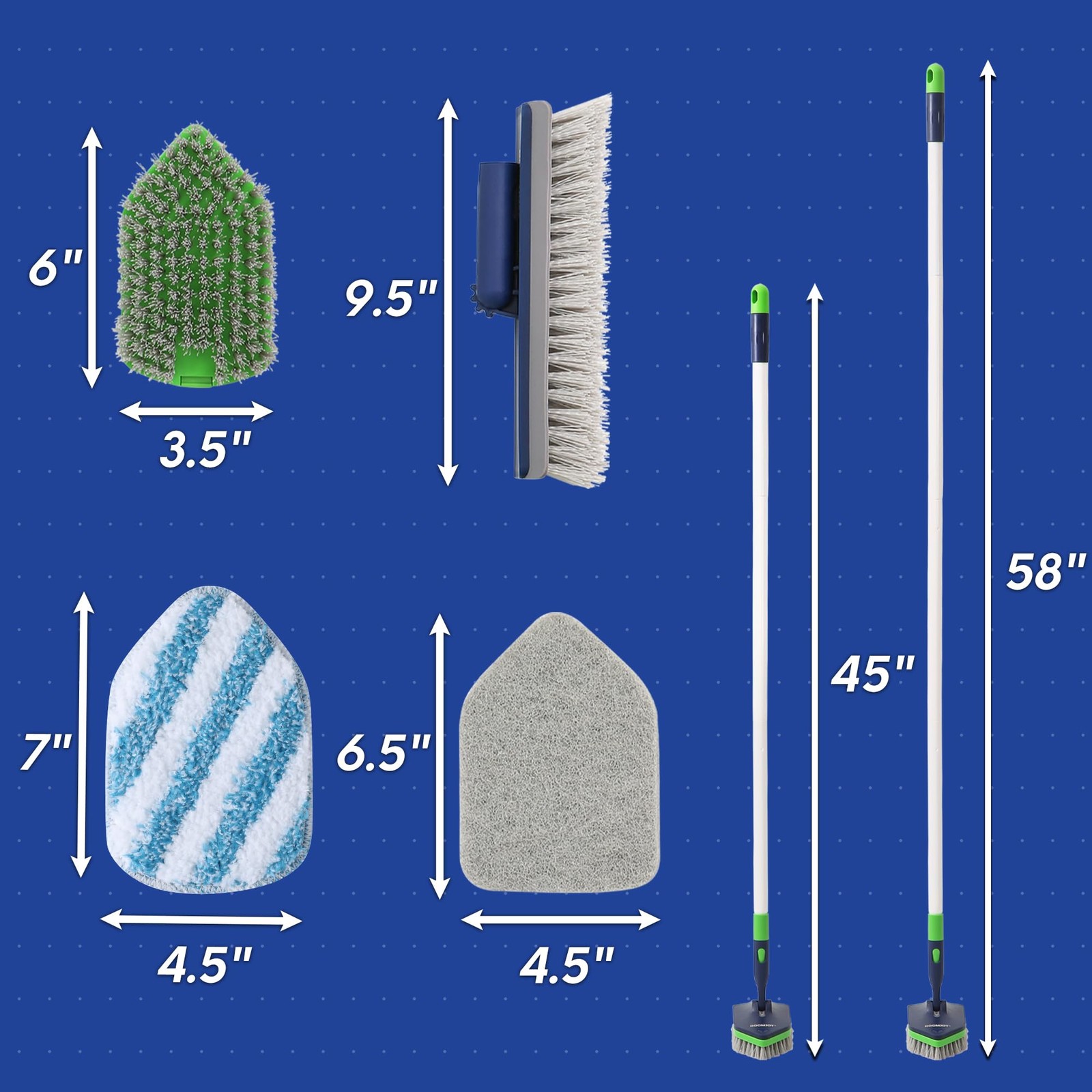 4 in 1 Shower Cleaning Brush, 58″ Extendable Tub and Tile Scrubber Set, Grout…