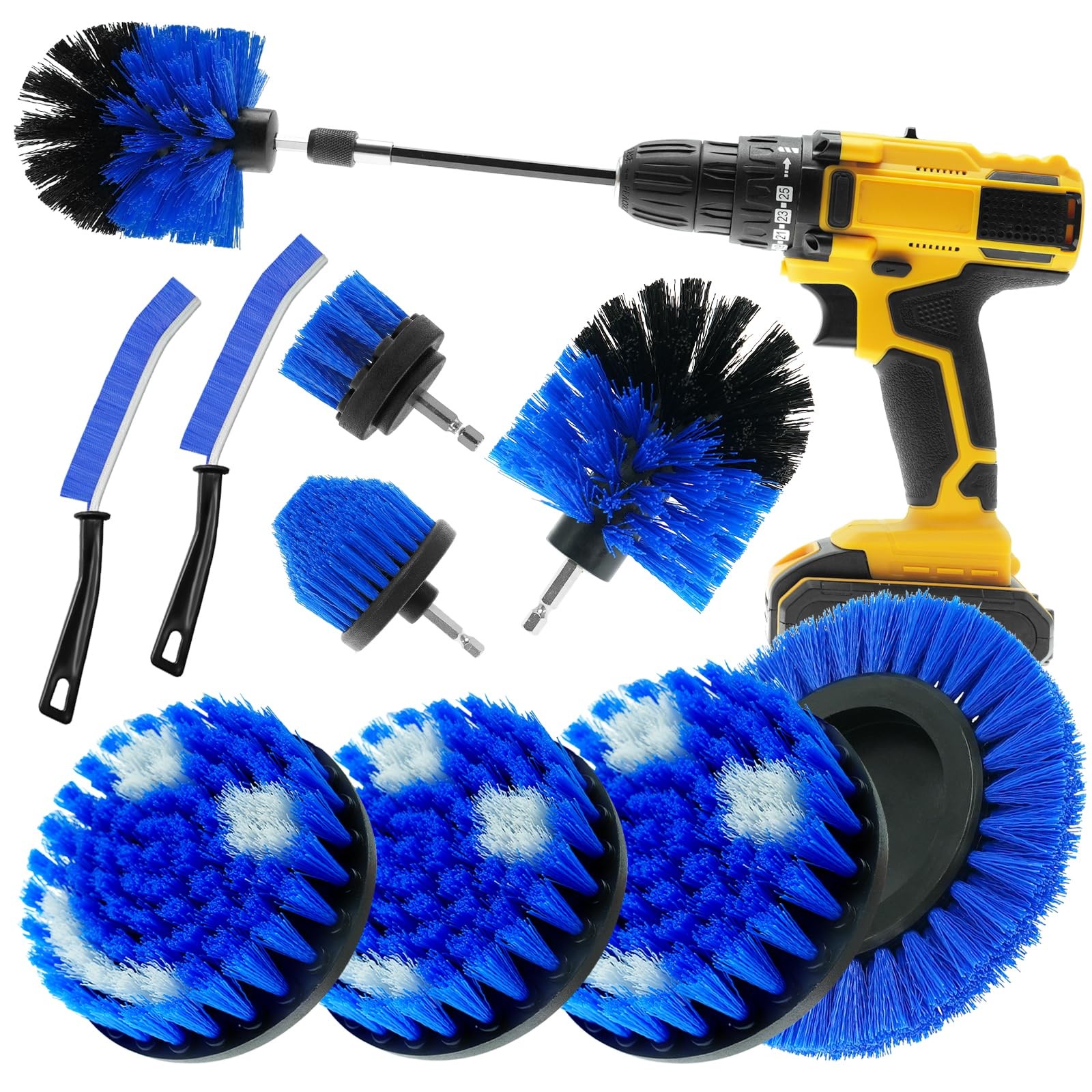 10 Pack Drill Brush Attachment Set for Cleaning Grout, Tile, Tub, and Car