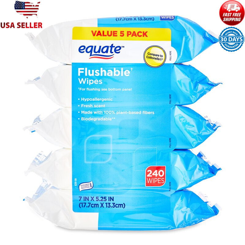 Moist Refreshing Clean Flushable Wipes Hypoallergenic Aloe Vitamin E 240 Total