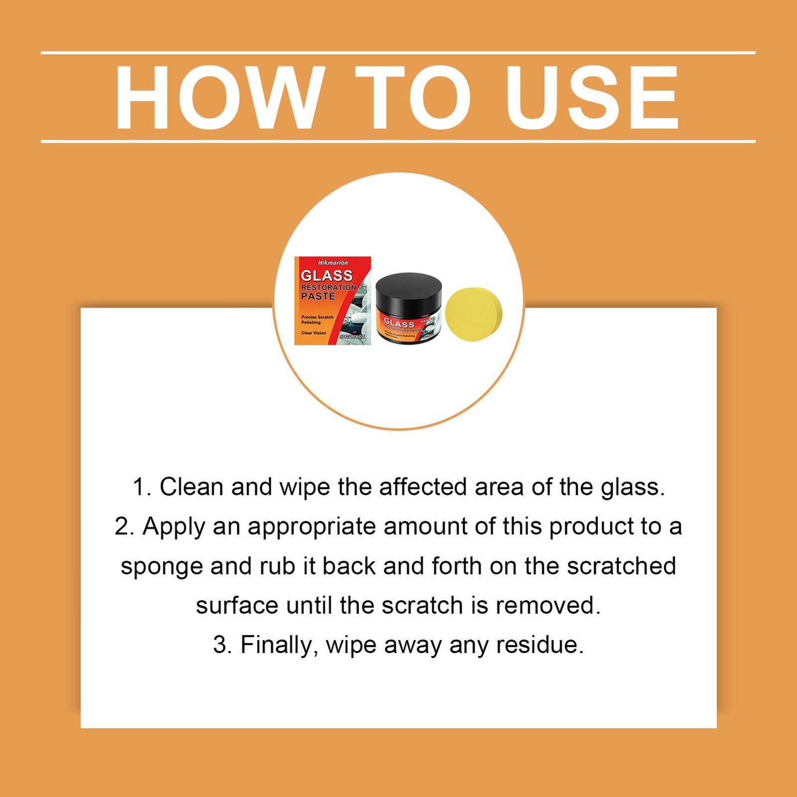 Glass Scratch Remover 50g with Sponge Polishing Cleaning Wax Car Repair Glass