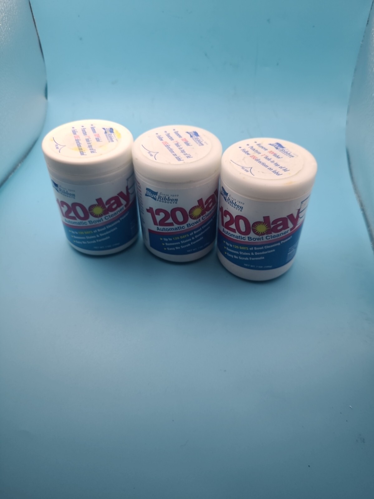 3 X Blue Ribbon Products 120 Day Automatic Toilet Bowl Cleaner 7 oz Each