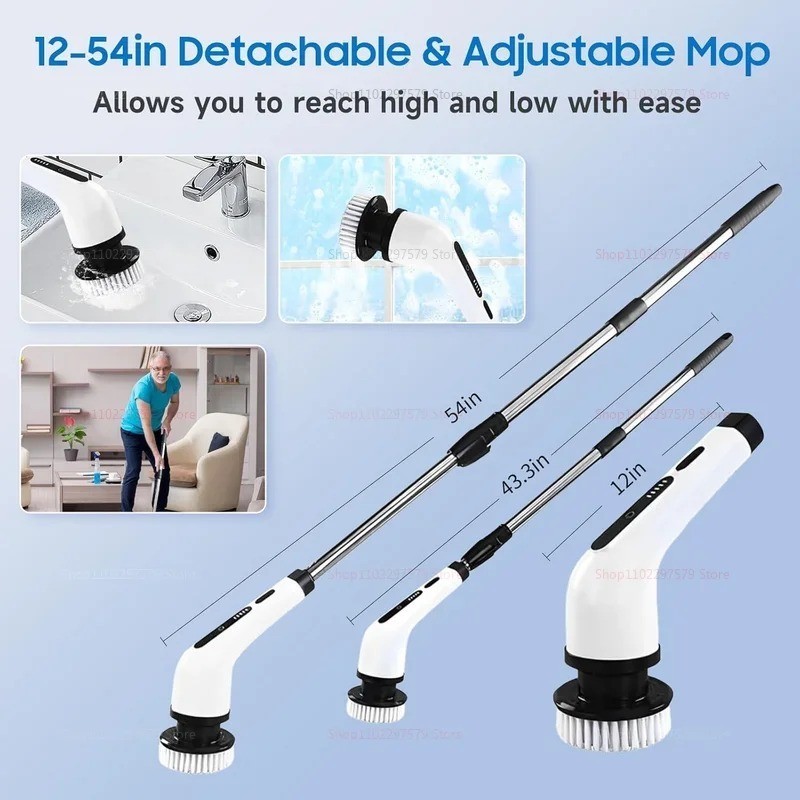 9 in 1 Hand Electric Spin Scrubber Cordless Rotating Cleaning Brush Bathroom