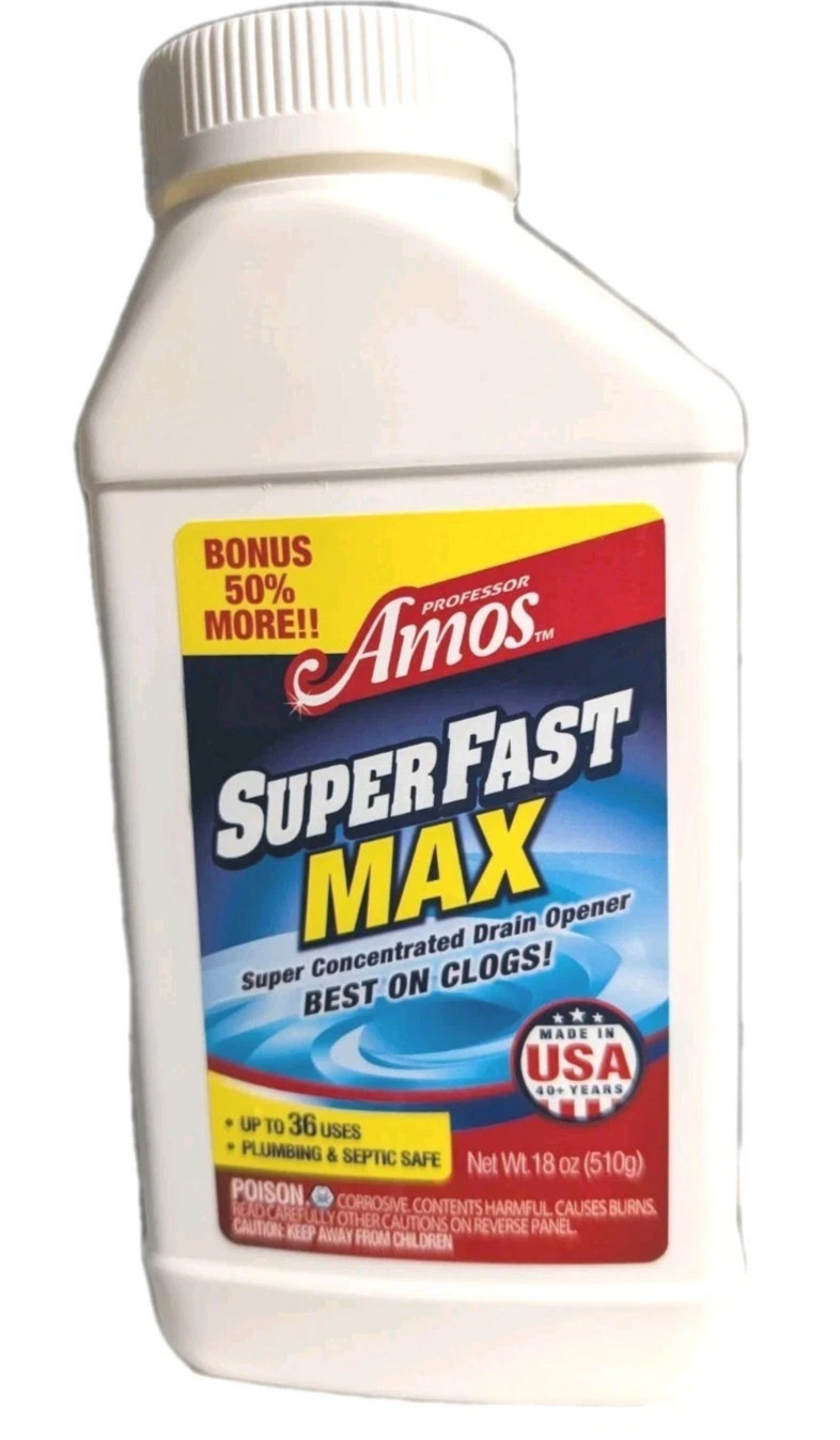 Professor Amos SuperFast Max Concentrated Powder Drain Opener 18 oz New