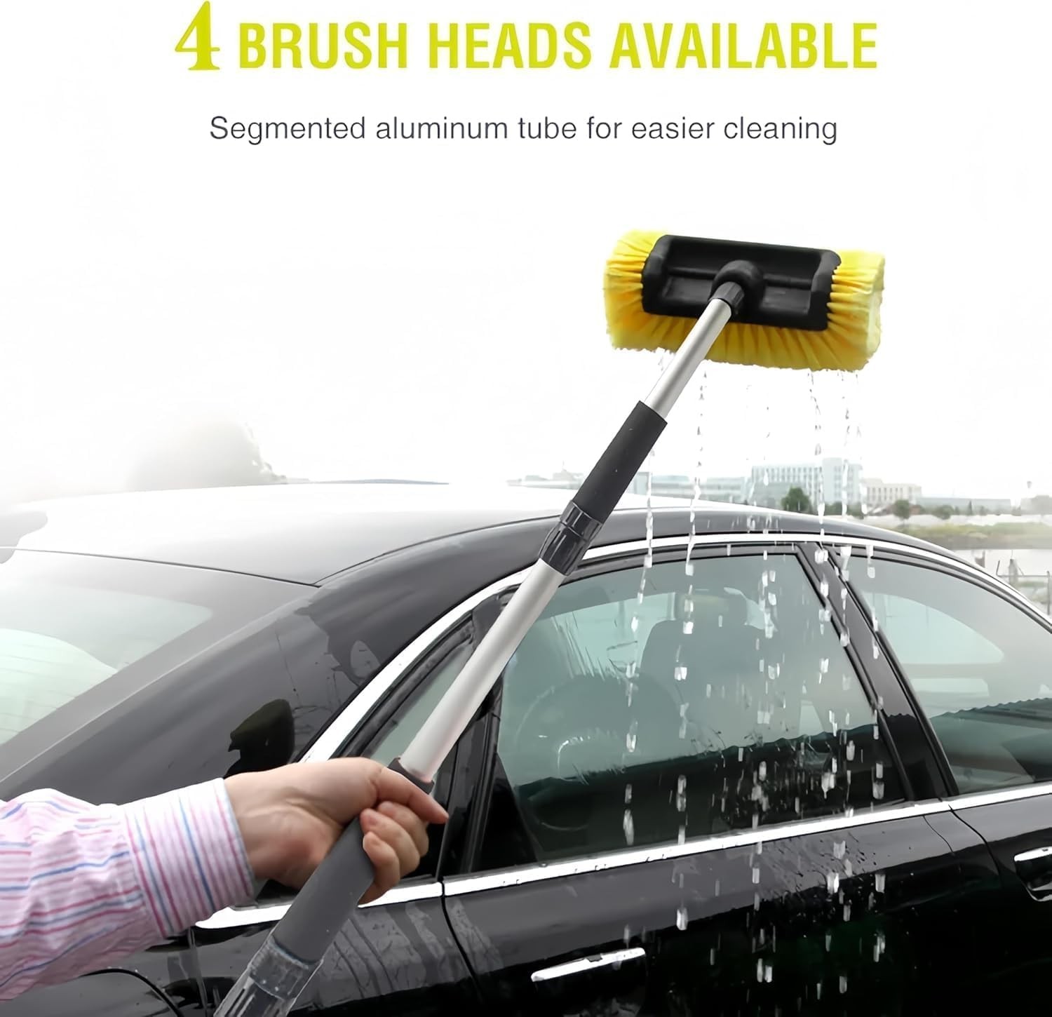62″ Car Wash Brush Long Handle Soft Bristle Water Hose Attachment Truck RV SUV