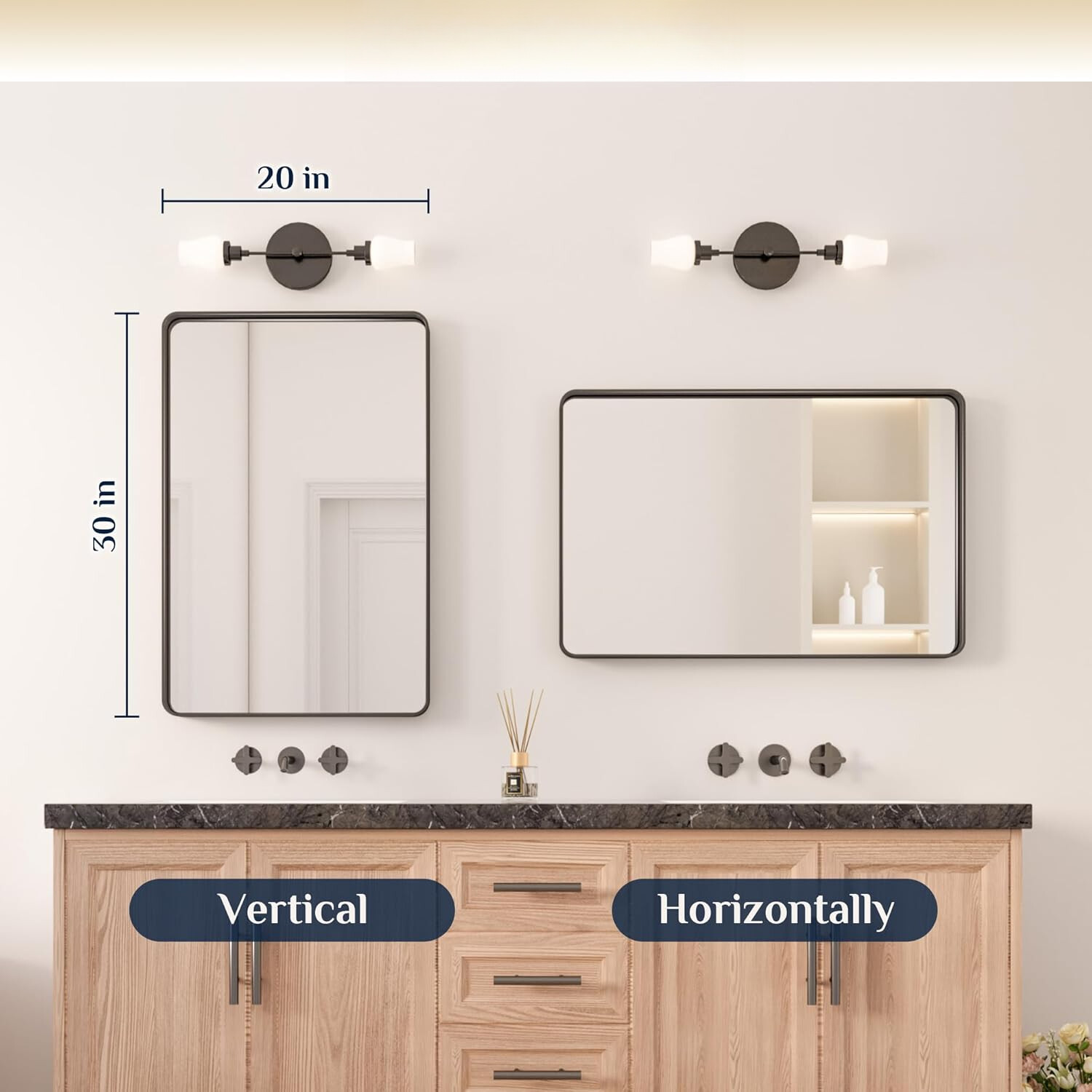 Black Bathroom Mirror,20 x 30-Inch Rectangular Wall Vanity Mirror,Tempered Glass