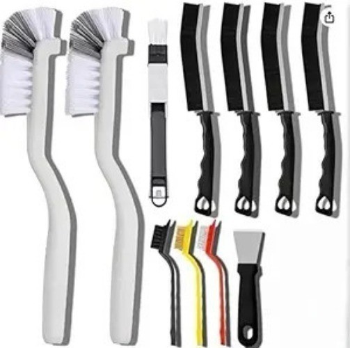 11-Piece Crevice Cleaning Brush Set, Metal Handle, Detailing Tools for Household