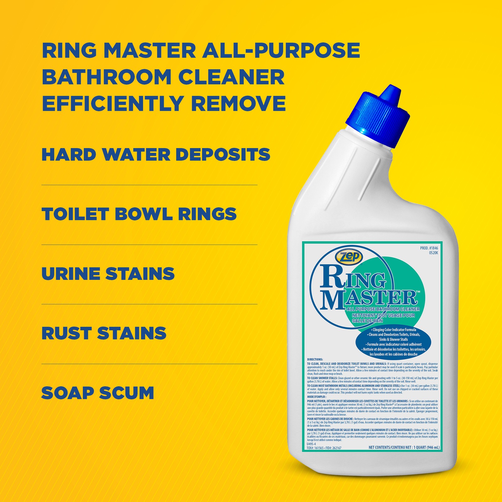 Zep Ring Master All-Purpose Bathroom Cleaner – 32 oz (Case of 12) 184611 – For