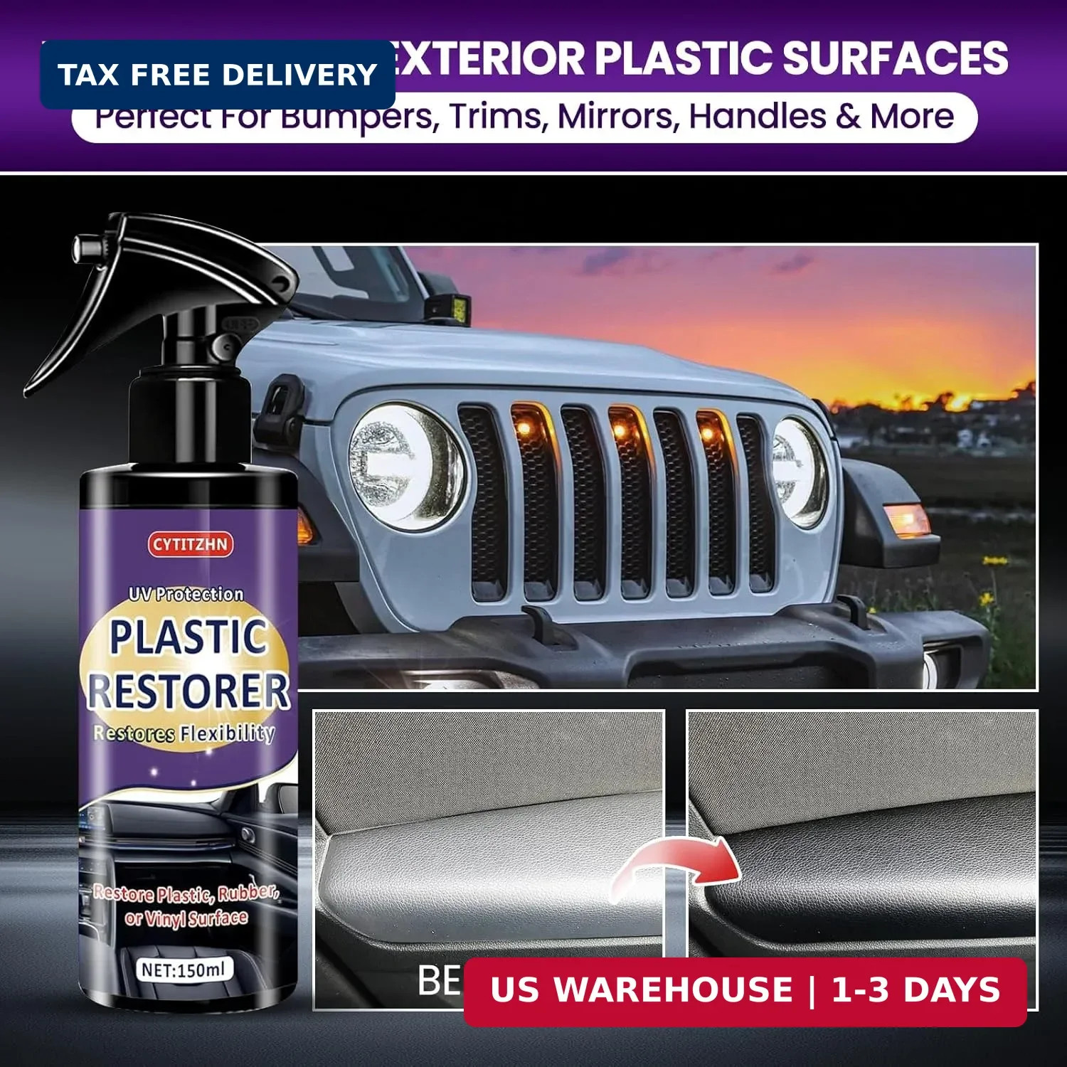 Black Plastic Restorer for Cars – Ceramic Trim Coating Restores Faded Black Trim