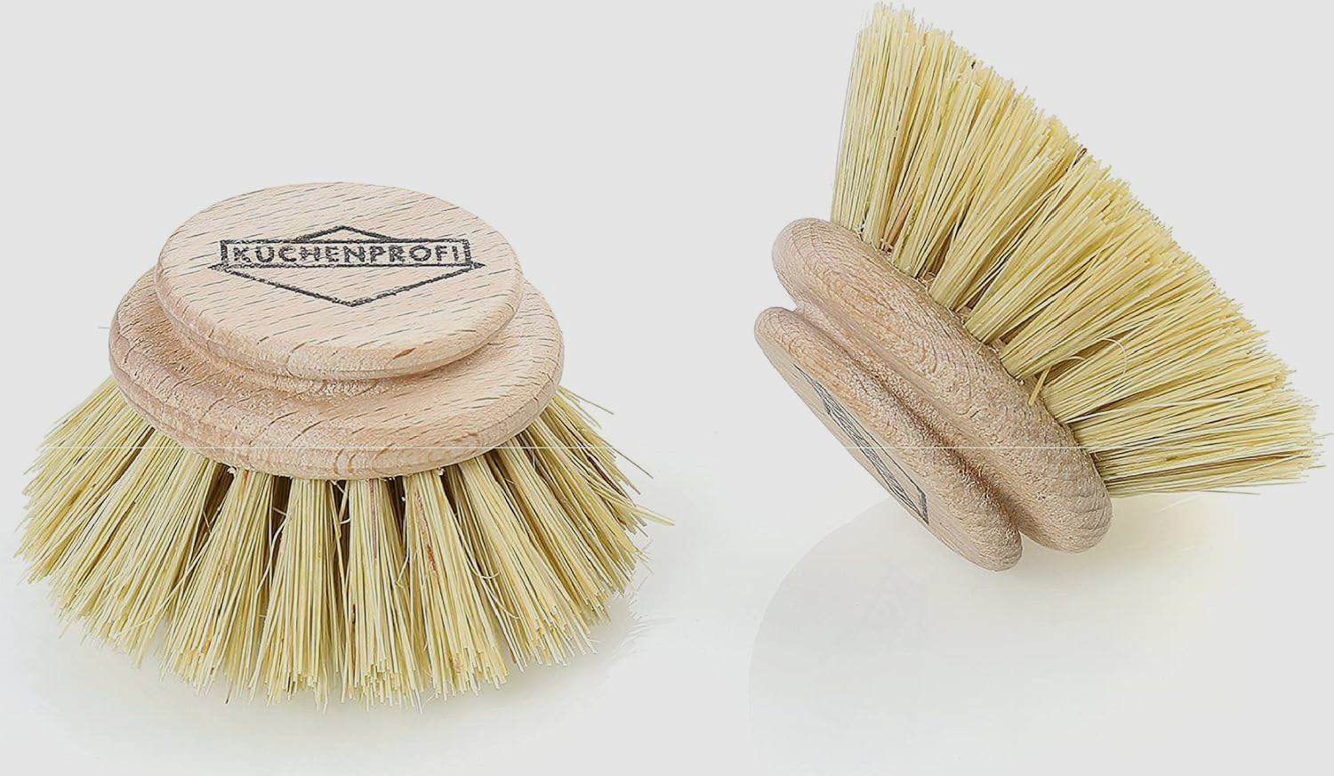 Kuchenprofi 2 Pack Replacement Dish Brush Refill Natural Bristle Beech Wood Head