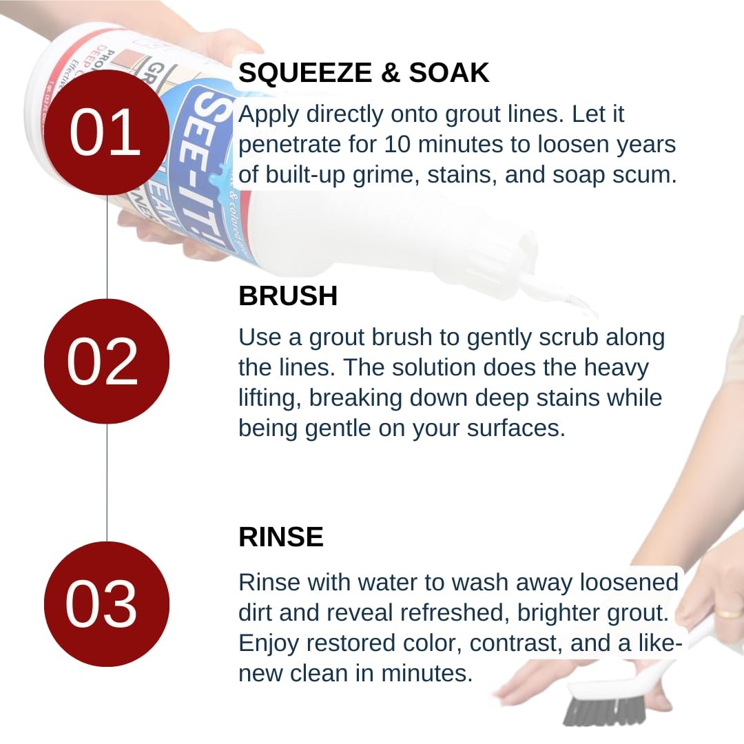 SEE-IT! Grout & Tile Deep Cleaner Brightener & Heavy-Duty Stain Remover Acid-…