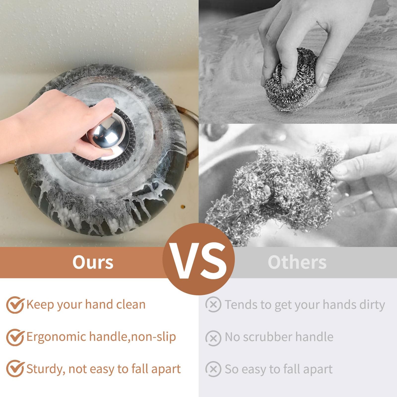 6PCS Steel Wool Scrubber Wire Sponge Set, Barbecue Grill Cleaning Scrubber Pa…