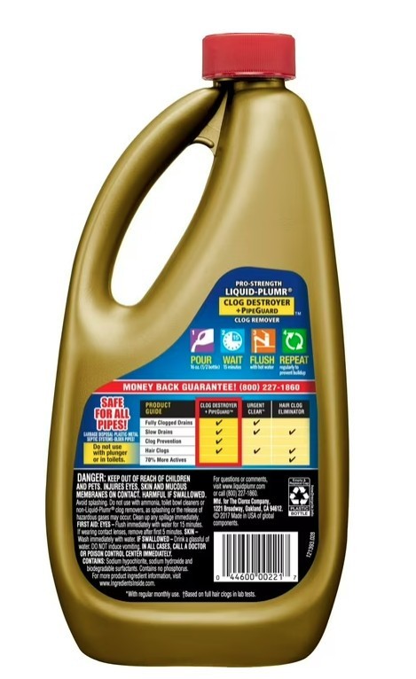 Liquid-Plumr Pro-Strength Full Destroyer Plus PipeGuard, 32 oz Bottles – 2 pack