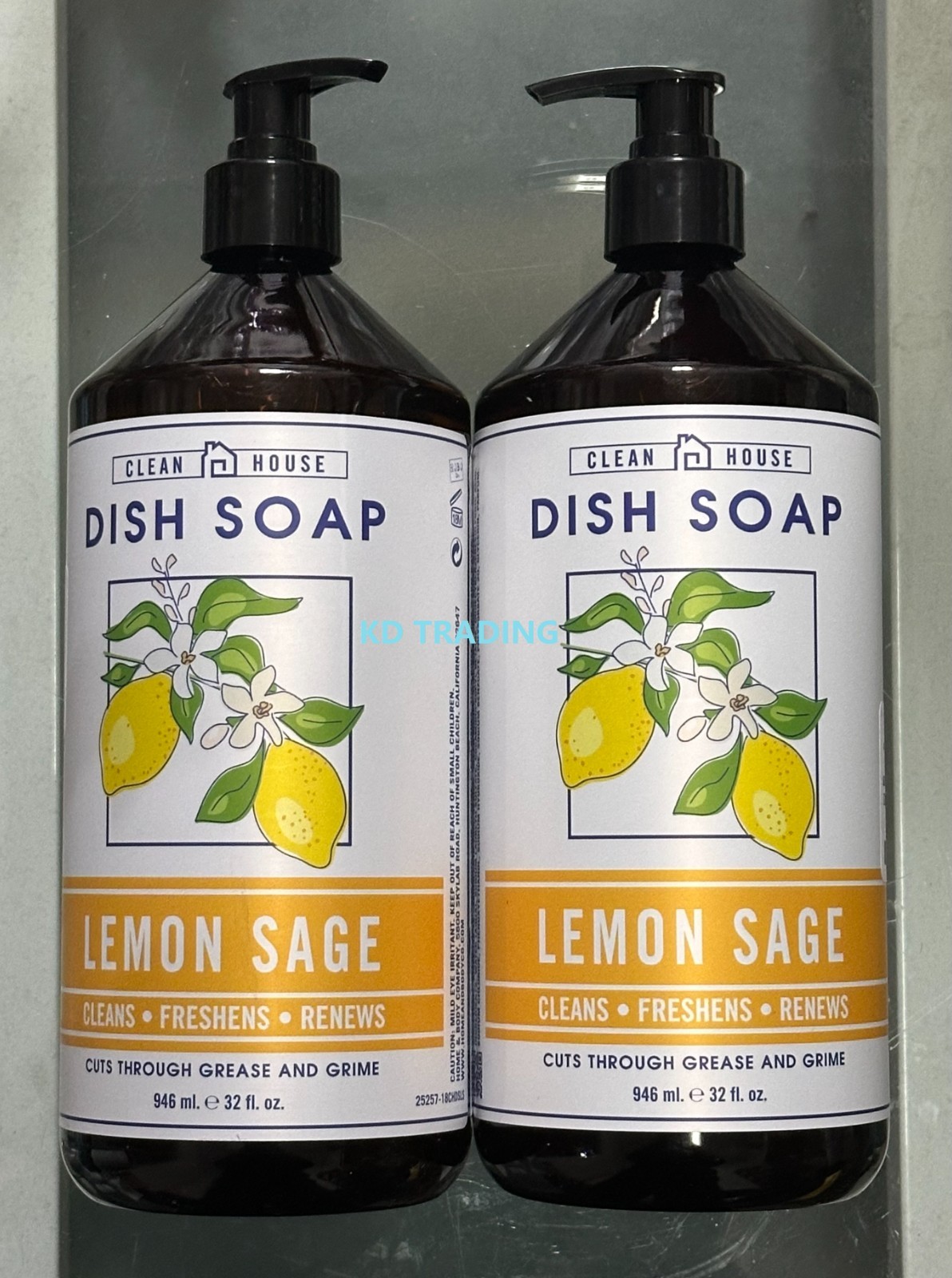 (2-Pack) CLEAN HOUSE ~ LEMON SAGE Essential Oil DISH SOAP Cleanse Freshen Renew