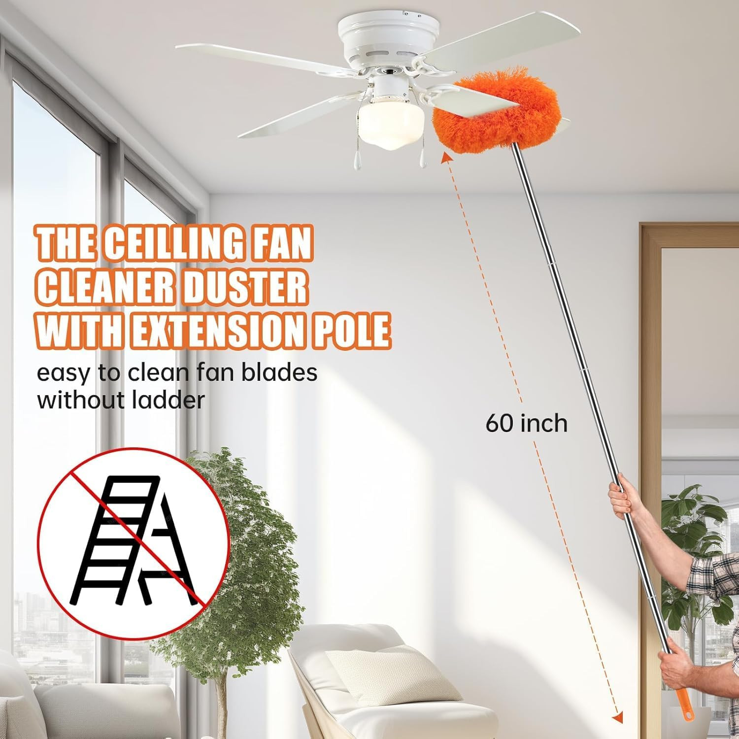 Ceiling Fan Cleaner Duster Kit with 60″ Extension Pole, 14 PCS | 14″-60″ Adjusta