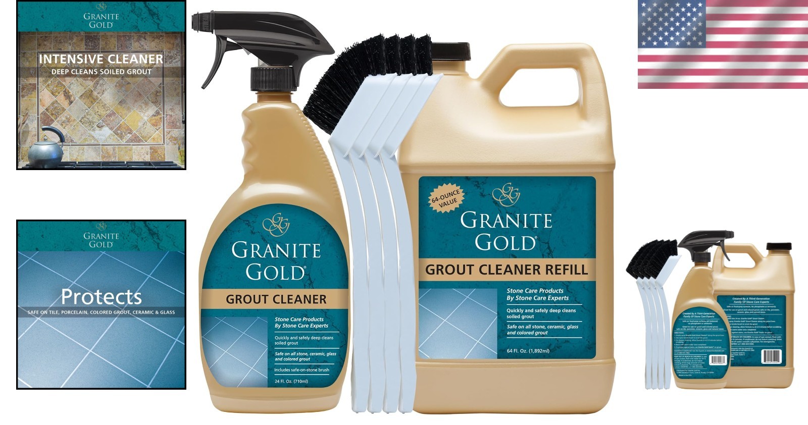 Streak-Free Grout Cleaner for Stone, Ceramic & Glass – 88 Oz, 4 Brushes Included