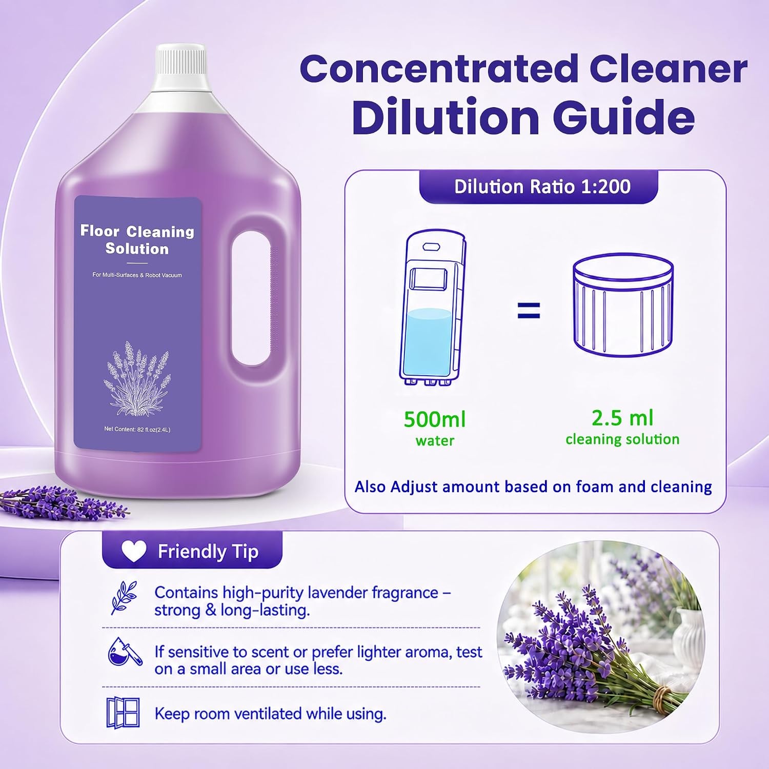 Lavender Scented Floor Cleaning Solution 82 FL OZ Compatible Dreame C Floor