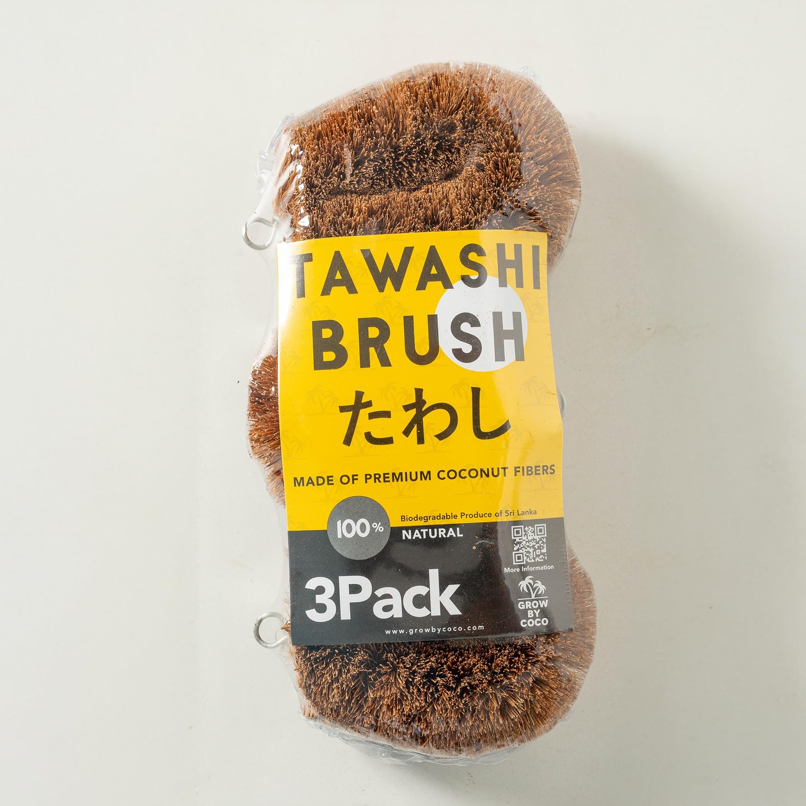 Pack of 3 Tawashi Vegetable Scrub Brush,100% Natural Coconut Coir Fiber Veget…