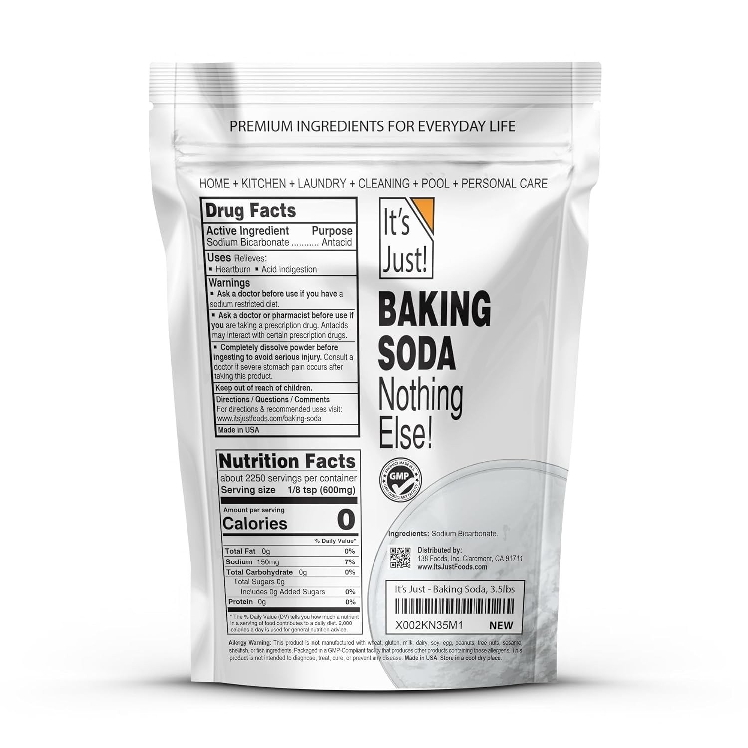 Sodium Bicarbonate 100% Pure, 56 Ounce for Baking, Cleaning, and Deodorizing