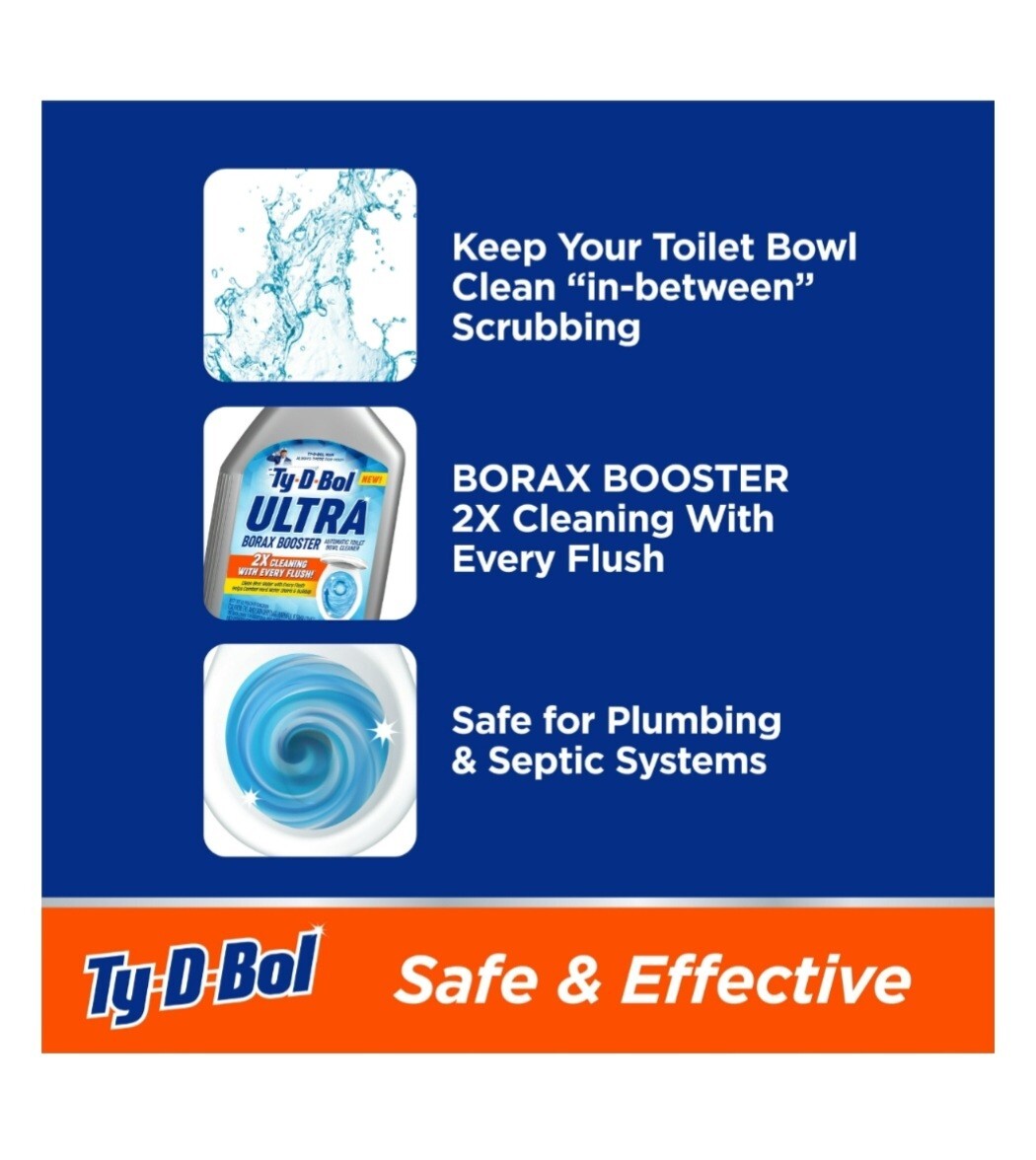 SINGLE BOTTLE TY-D-BOL BLUE ULTRA BOOSTER IN TANK LIQUID TOILET BOWL 2X CLEANER