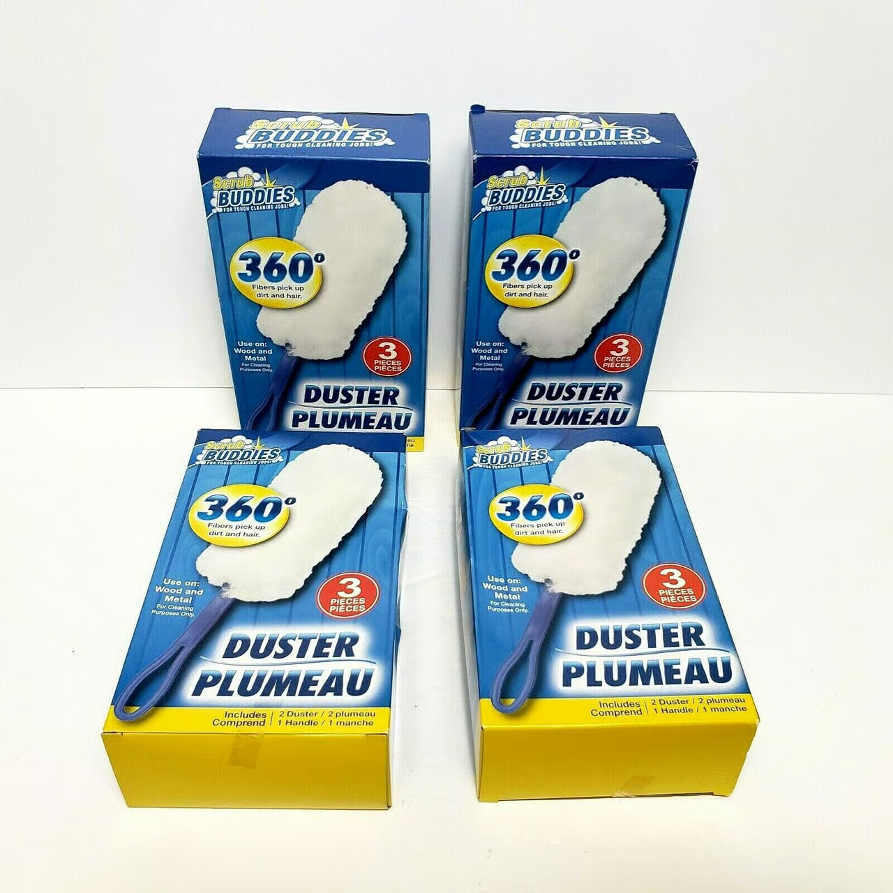 4x Scrub Buddies Multi Surface Duster 360 Fluffy All Round 1_Handle 2_Dusters/Pk