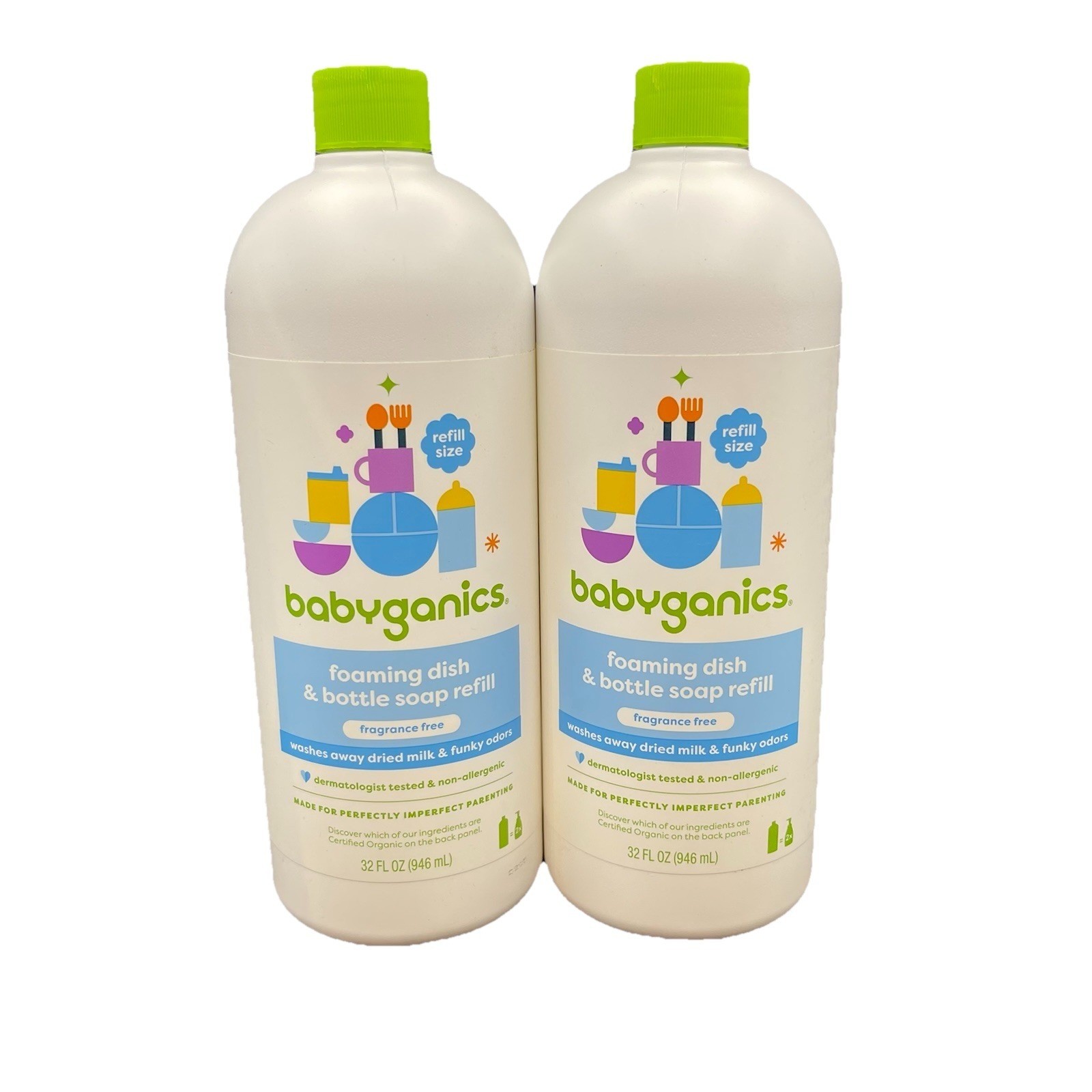 Babyganics Foaming Dish & Bottle Soap , Fragrance Free, 32oz, 2 Pack, Sealed