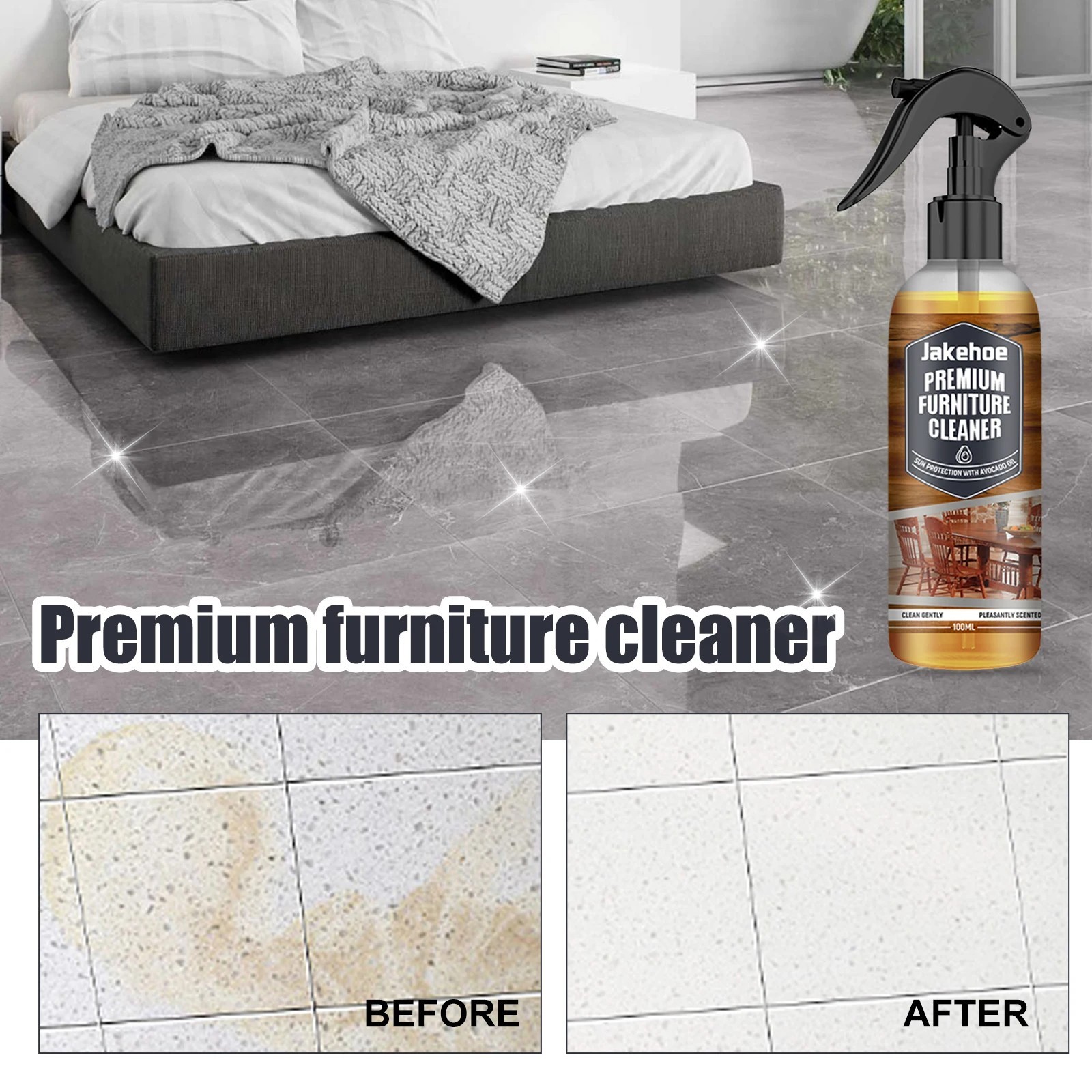 Jakehoe Floor Cleaner Spray 100ml Polishing Shine Stain Removal Deep Cleaning