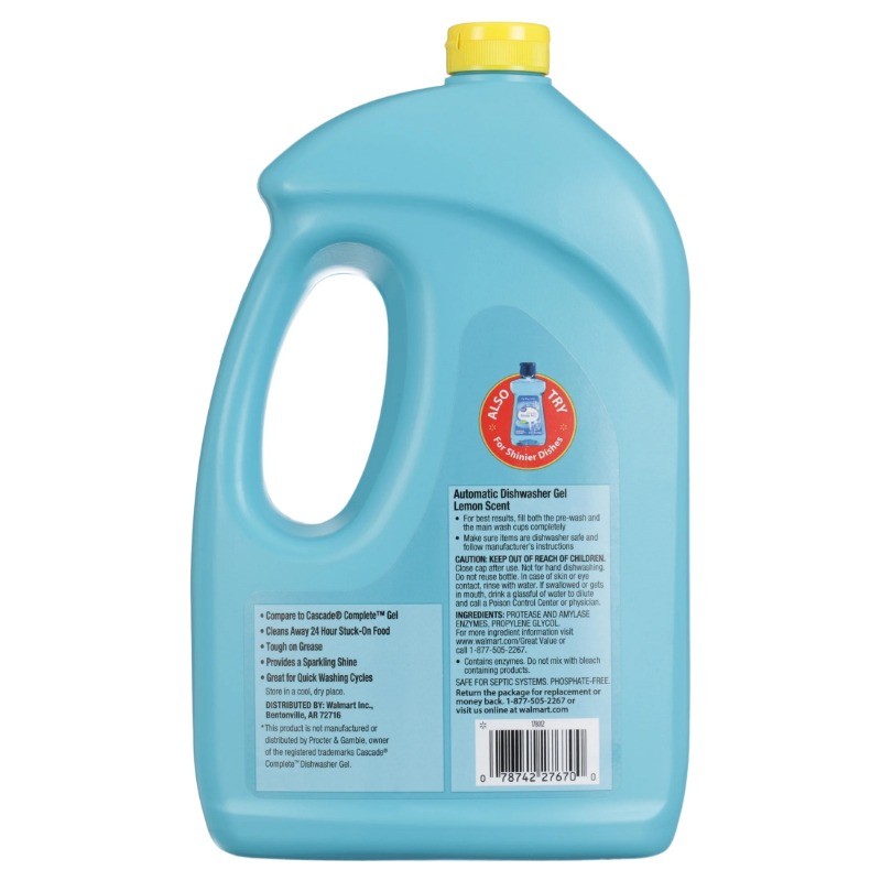 (2 pack) Great Value Automatic Dishwasher Gel, Lemon Scent, 75 Ounce, 1 Count