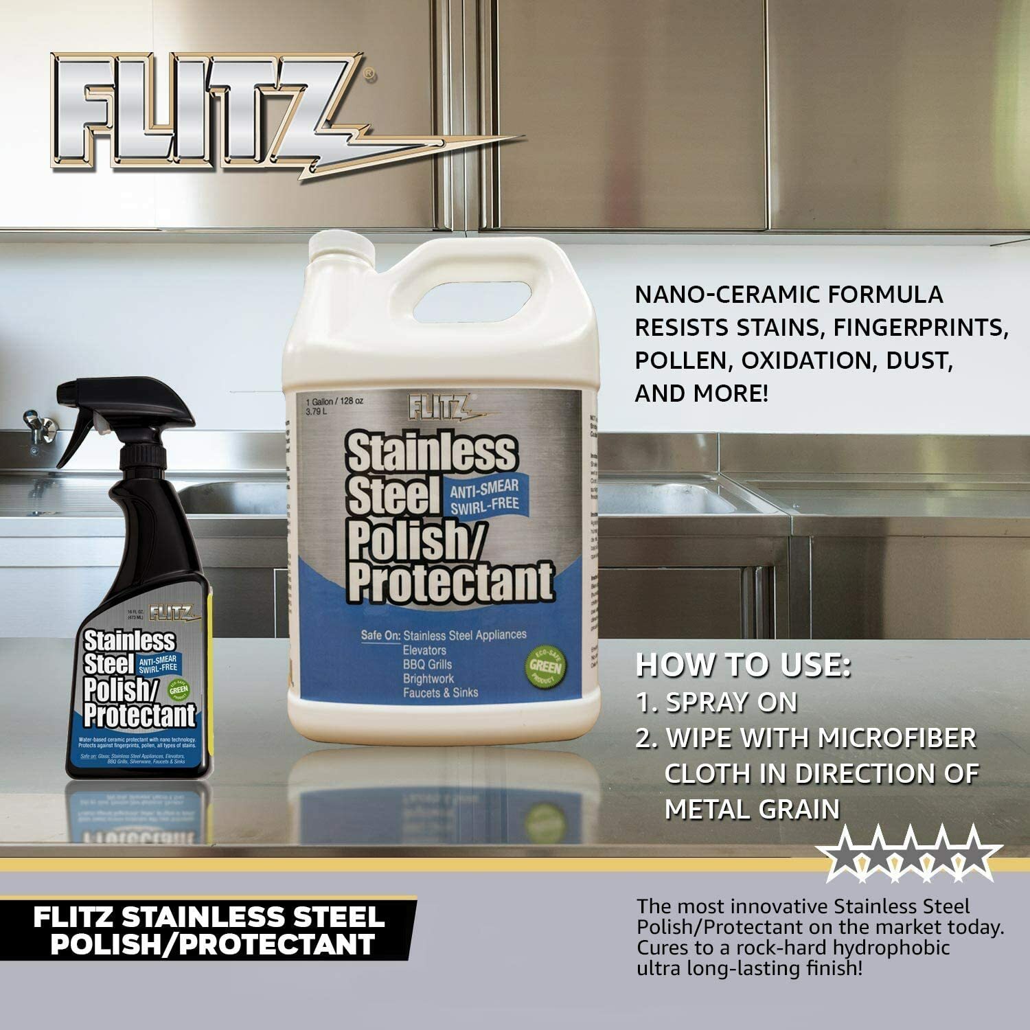 FLITZ Stainless Steel Polish & Protectant 16oz/473ml Spray Bottle (SEE VIDEO)