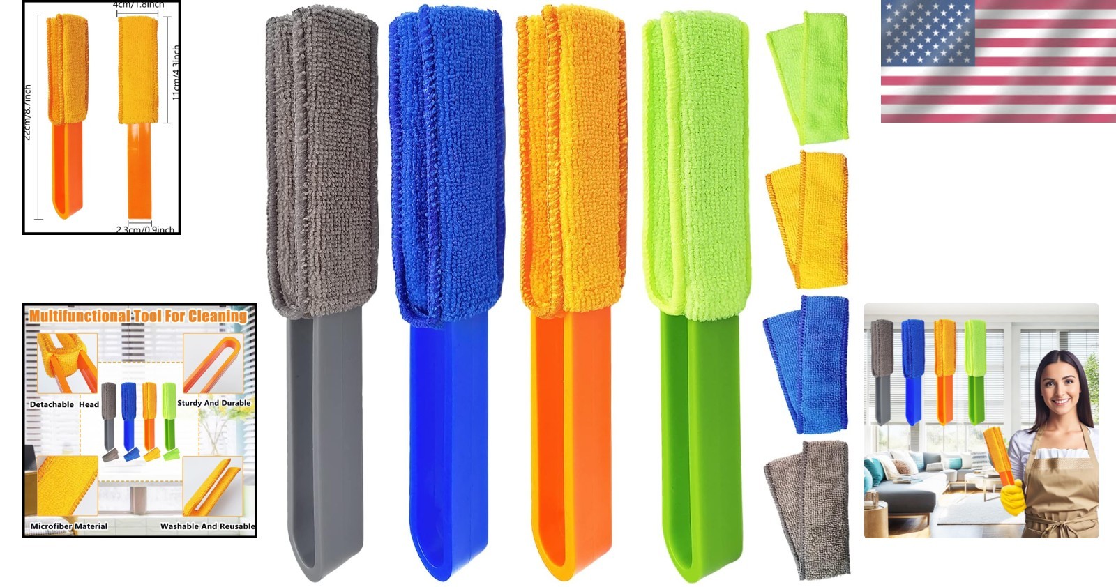 4 Pack Microfiber Dusters with Washable Sleeves for Effortless Cleaning