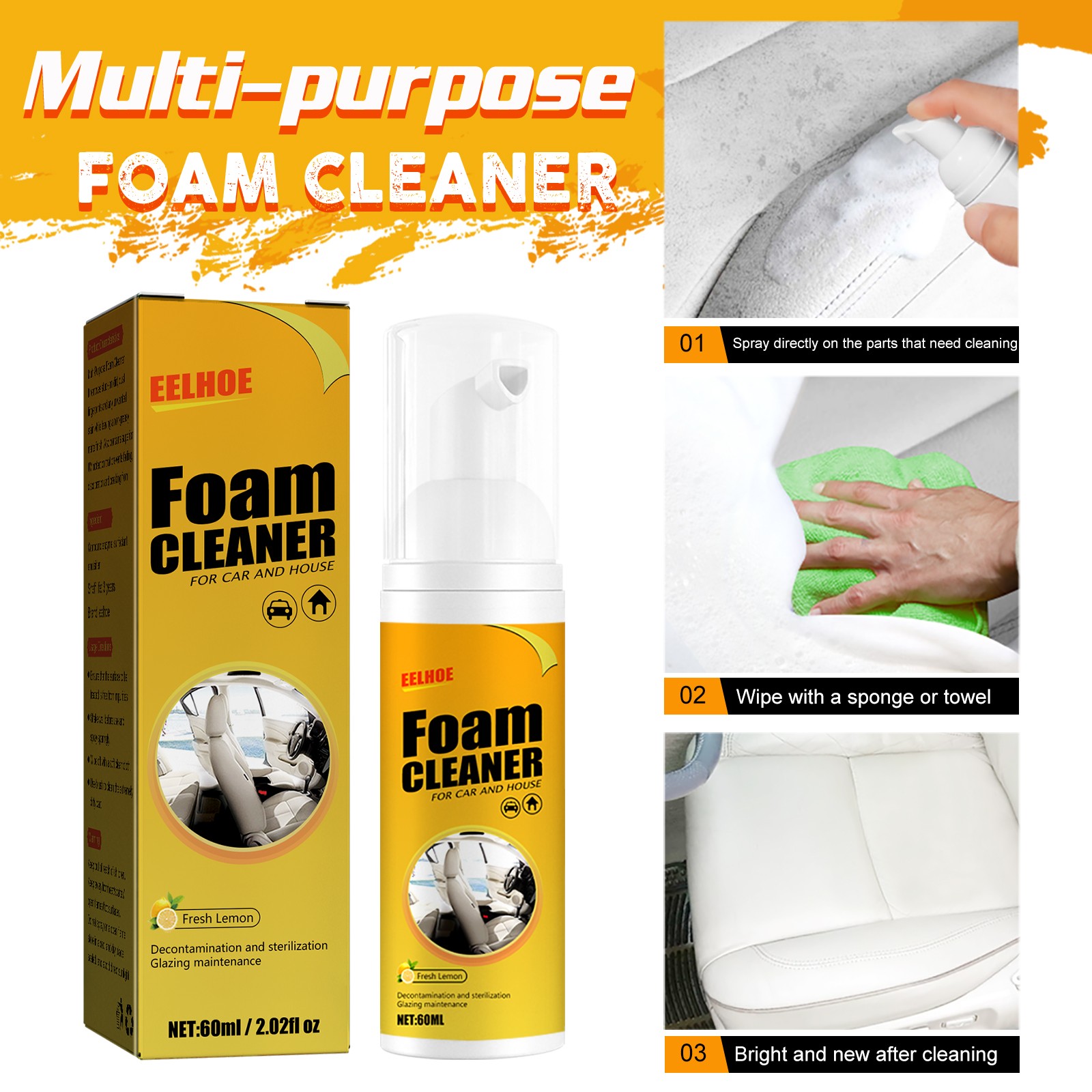 Car Steering Wheel Leather Foam Cleaner – Automotive Multipurpose Degreaser