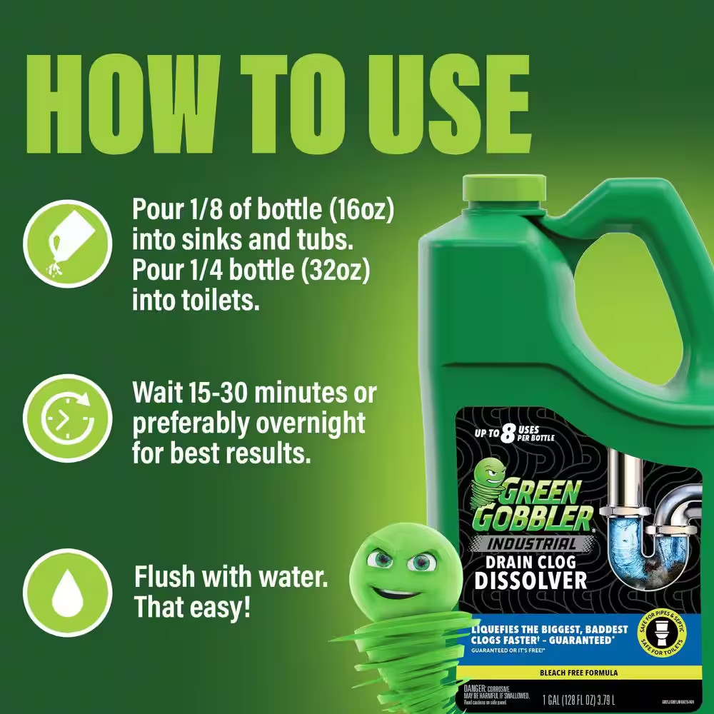 Green Gobbler Clog Dissolver Gel Grease and Hair Clog Remover Drain Cleaner 1Gal