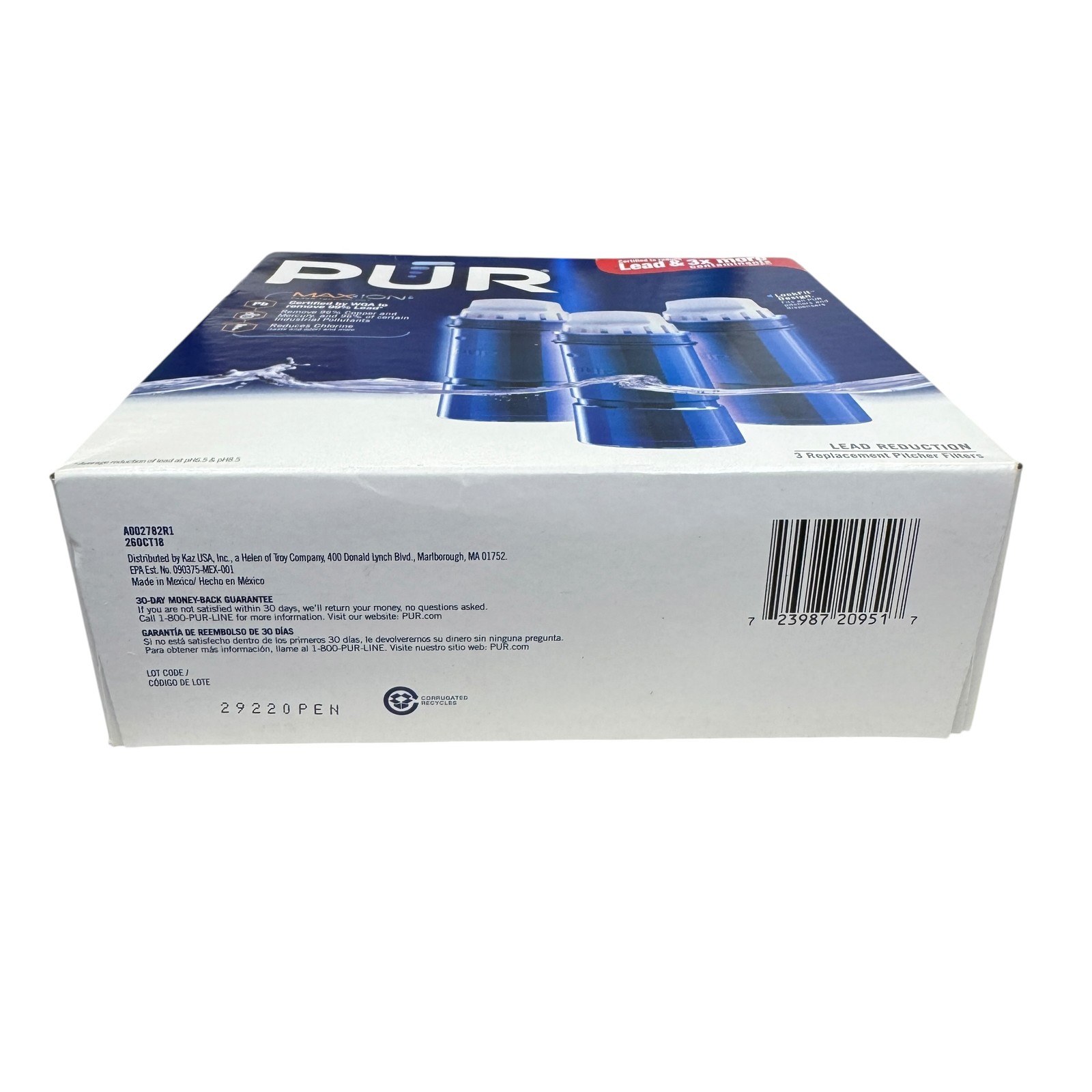 PUR MAXION Lead Reduction Water Pitcher Filter Refills 3-Pack PFF951K New Sealed