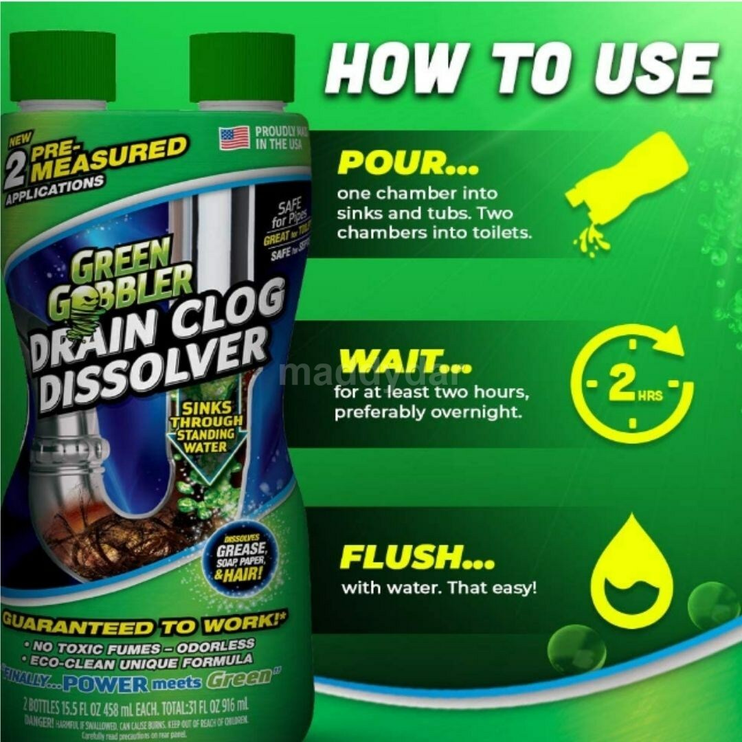 Green Gobbler DISSOLVE Liquid Hair & Grease Clog Remover / Drain Opener /Cleaner