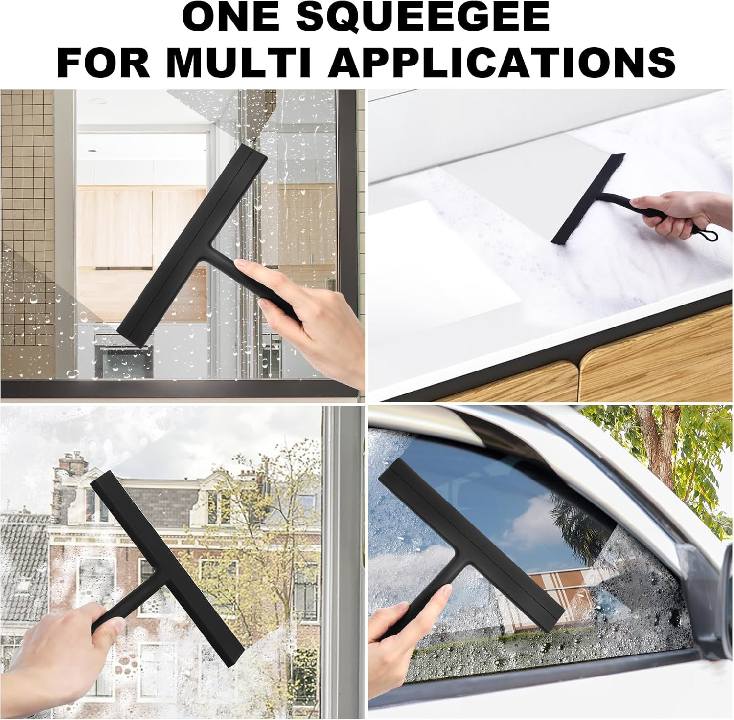 Shower Squeegee for Glass Doors and Bathroom, Stainless Steel with Silicone Blad
