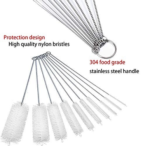 Long Straw Brush Nylon Pipe Tube Cleaner 10 Piece Set 8 Inch Assorted Sizes