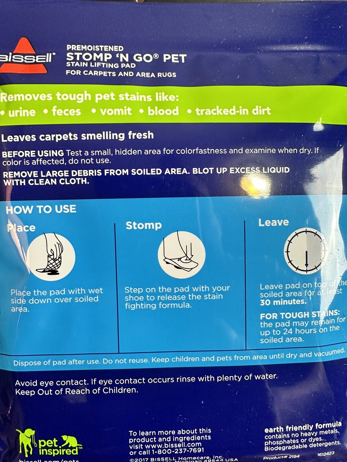 (3) Packs New Bissell Stomp ‘N Go Pet Stain Lifting Pads +Oxy 1/Pad Per Pack