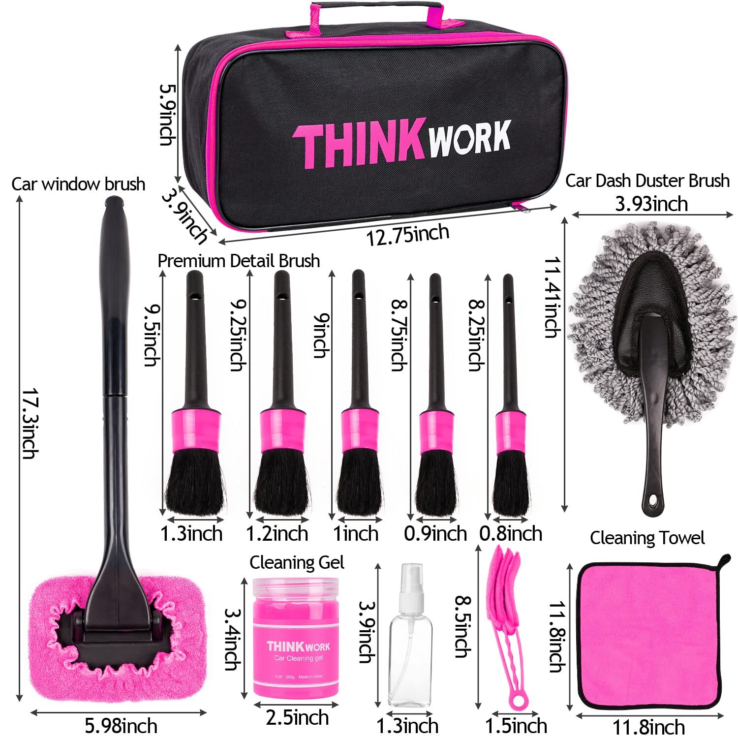 THINKWORK Pink Car Duster Interior Kit Perfect Car Detailing Brush Kit for